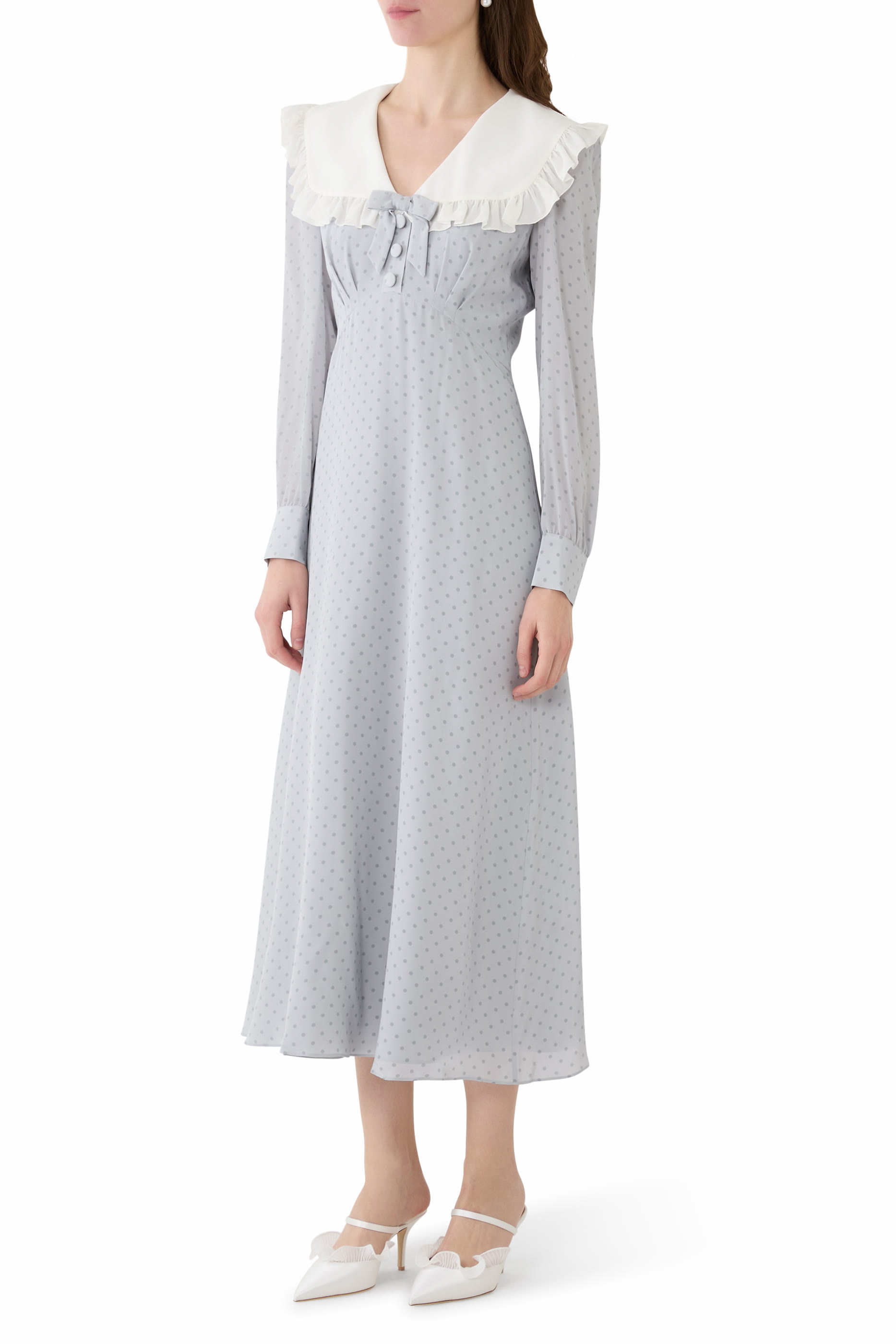 Polka Dot Collar Midi Dress