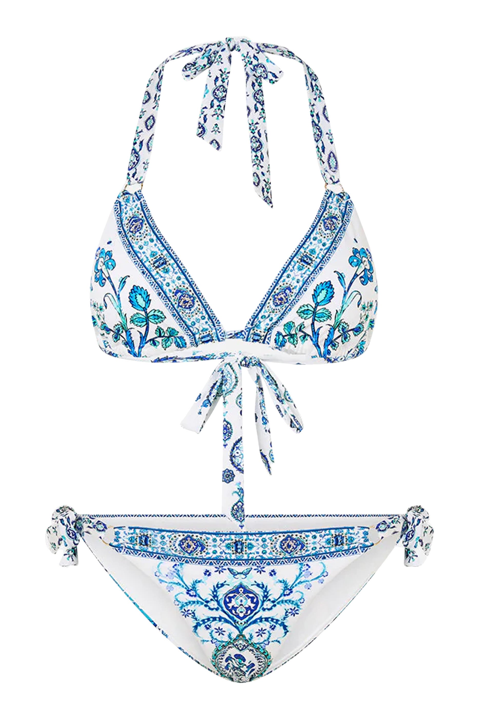 Triangle Bikini Set with Tie Sides and Ring Trims