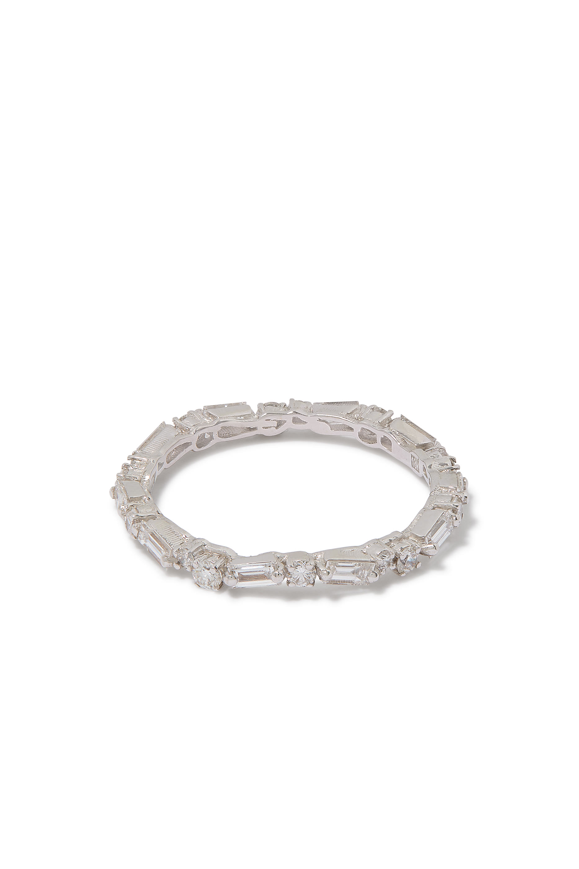 Alternating Baguette and Round Diamond Eternity Ring, 18k White Gold & Diamonds