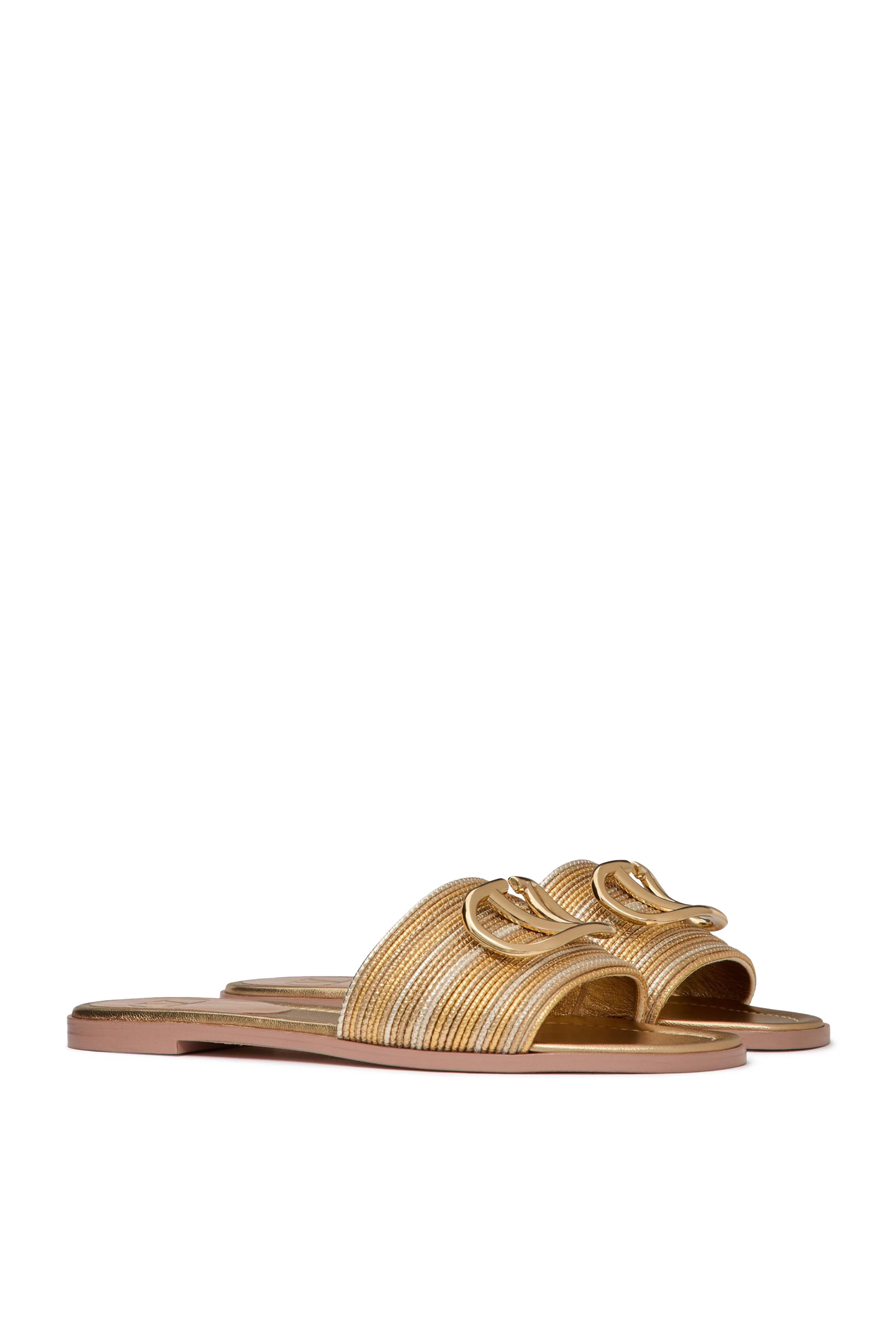 VLogo Signature Metallic Leather Sandals with Cornely Embroidery