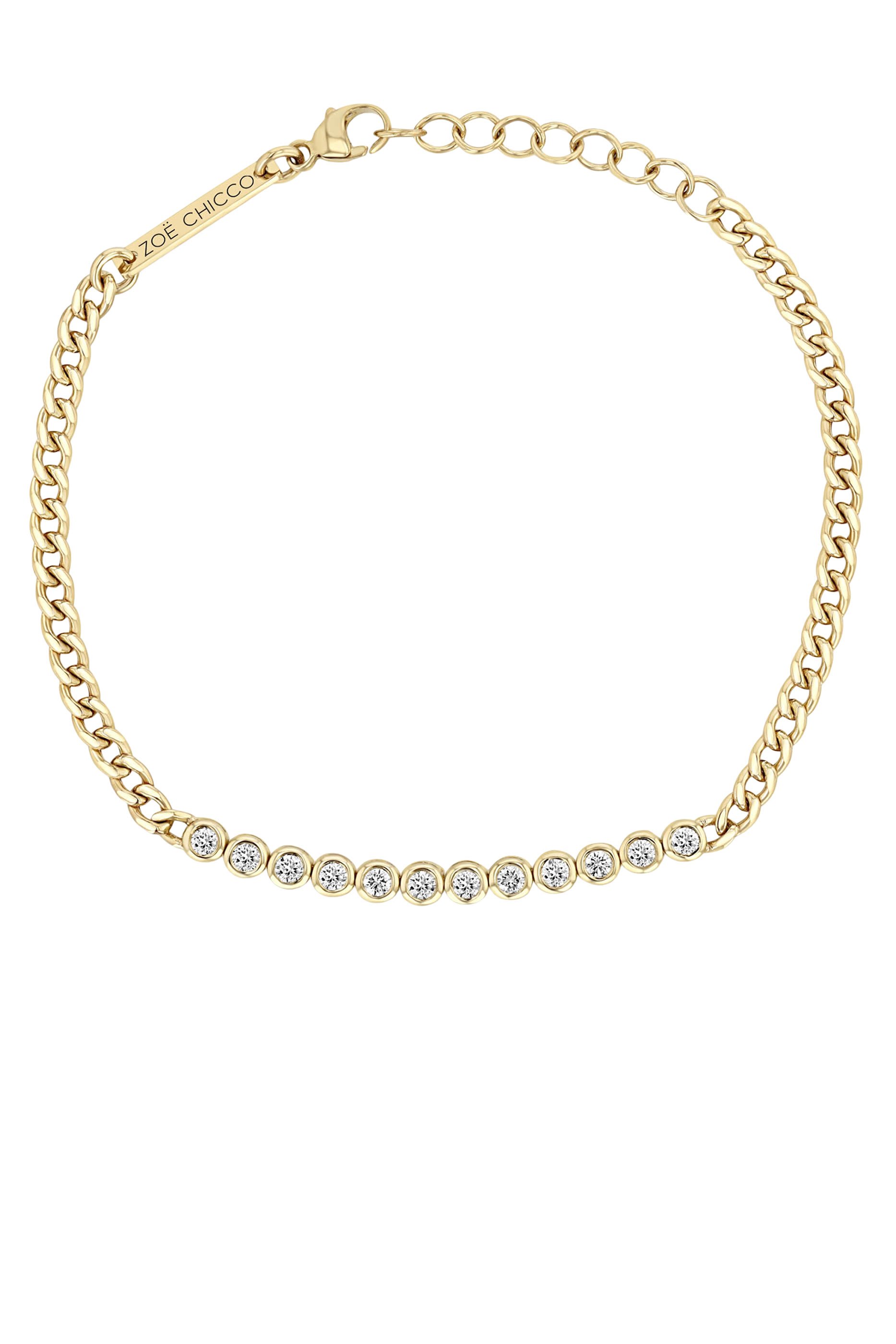 Tennis Segment Curb Chain Bracelet, 14K Yellow Gold & Diamonds