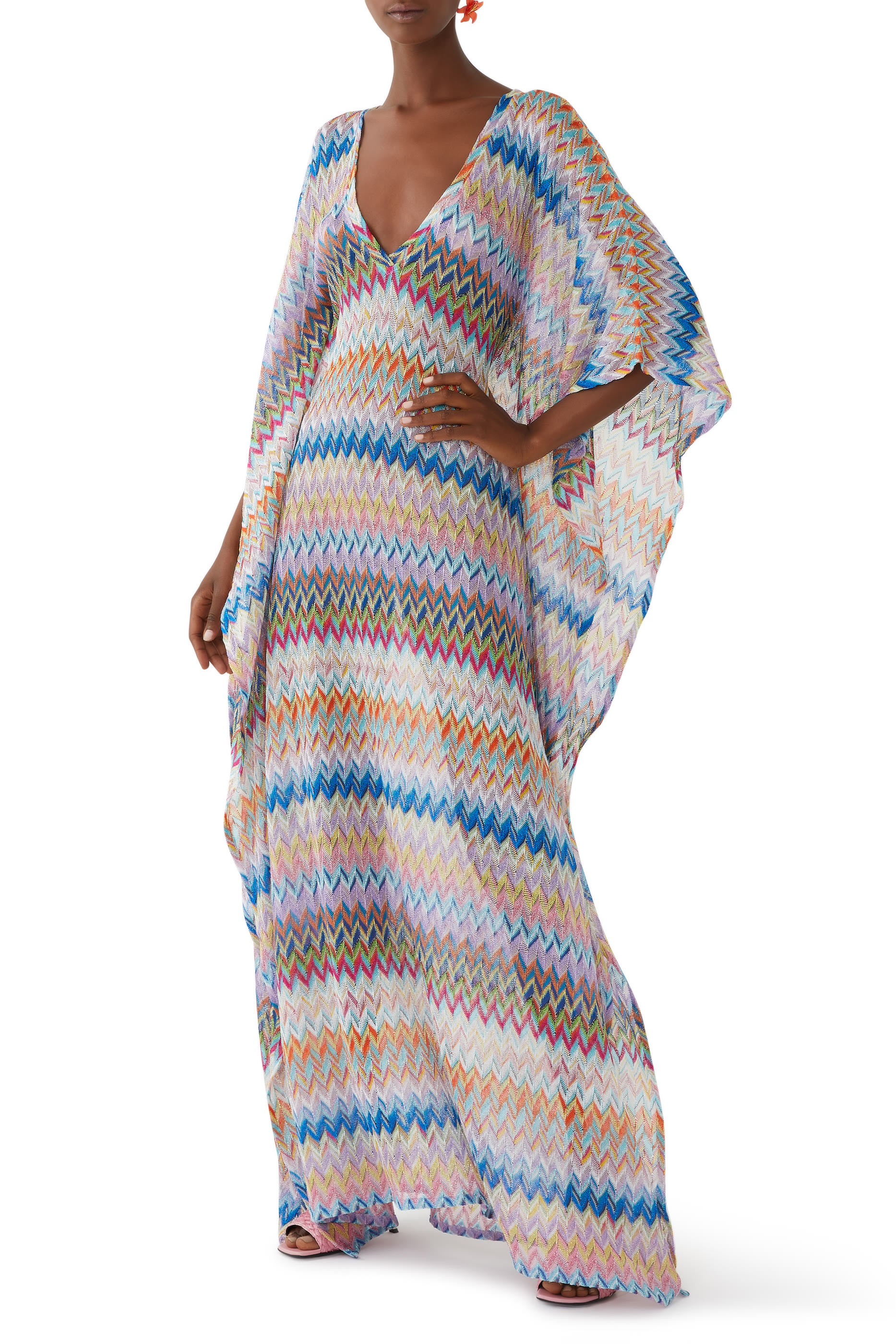 Mare Raschel Lurex Butterfly V-Neck Kaftan