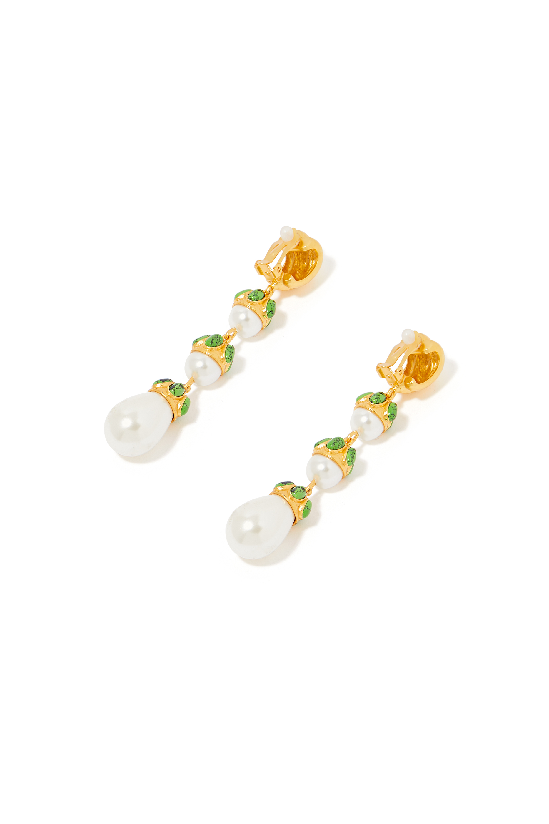 Delfina Earrings, 24k Yellow Gold-Plated Brass with Turquoise & Pearl
