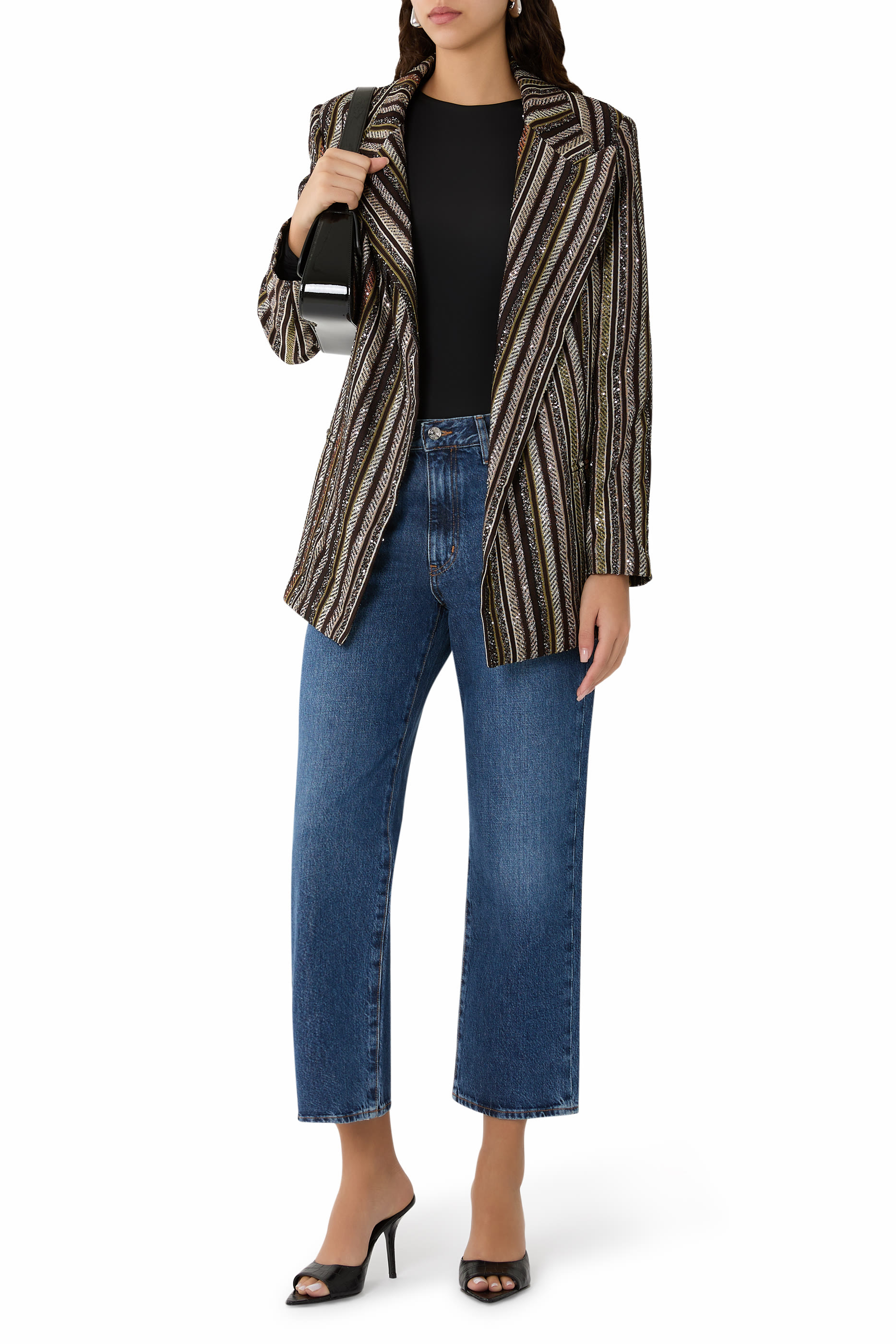  Single-Breasted Blazer with Herringbone Stripe Knit