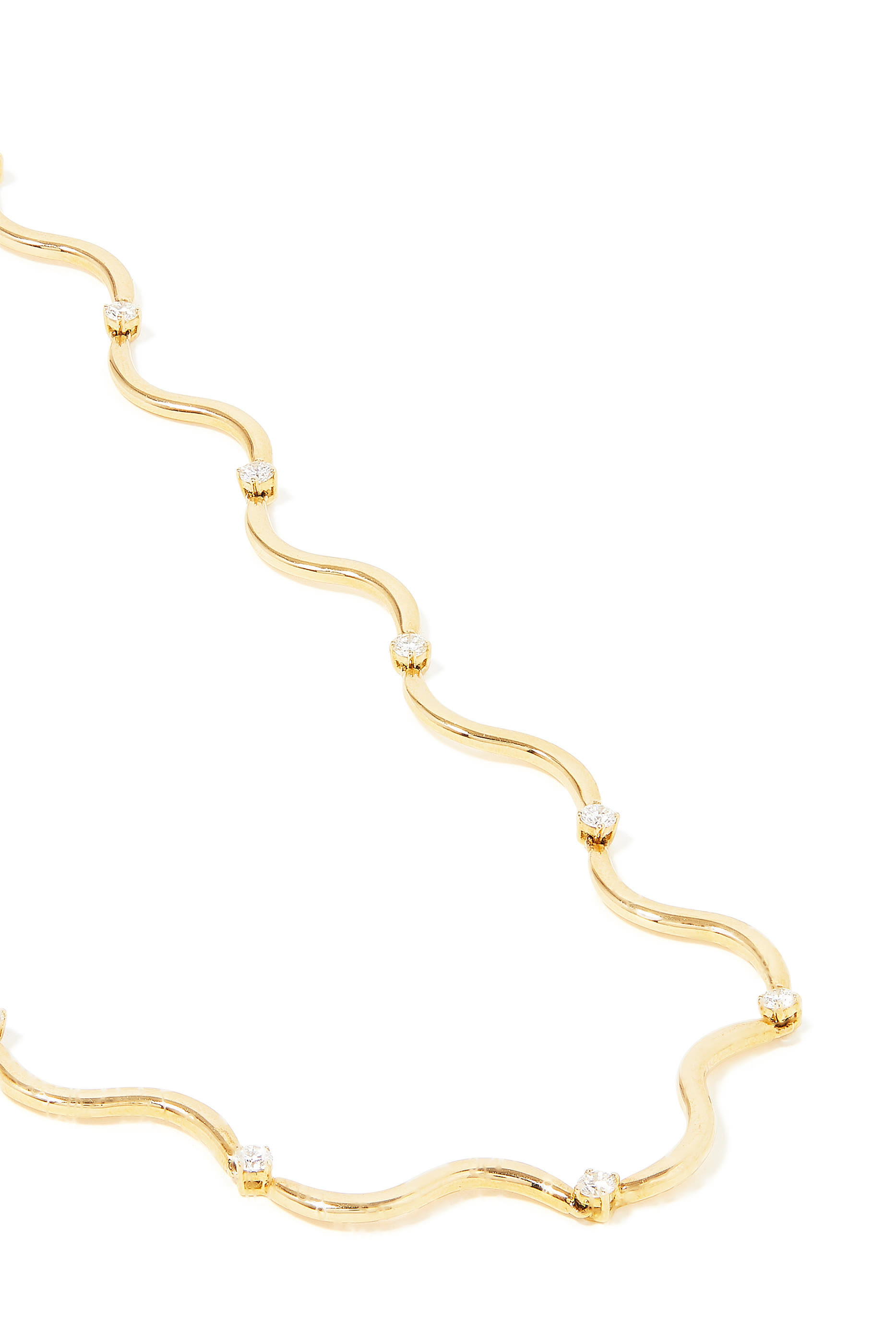 Wave Long Necklace, 18k Yellow Gold with Diamonds