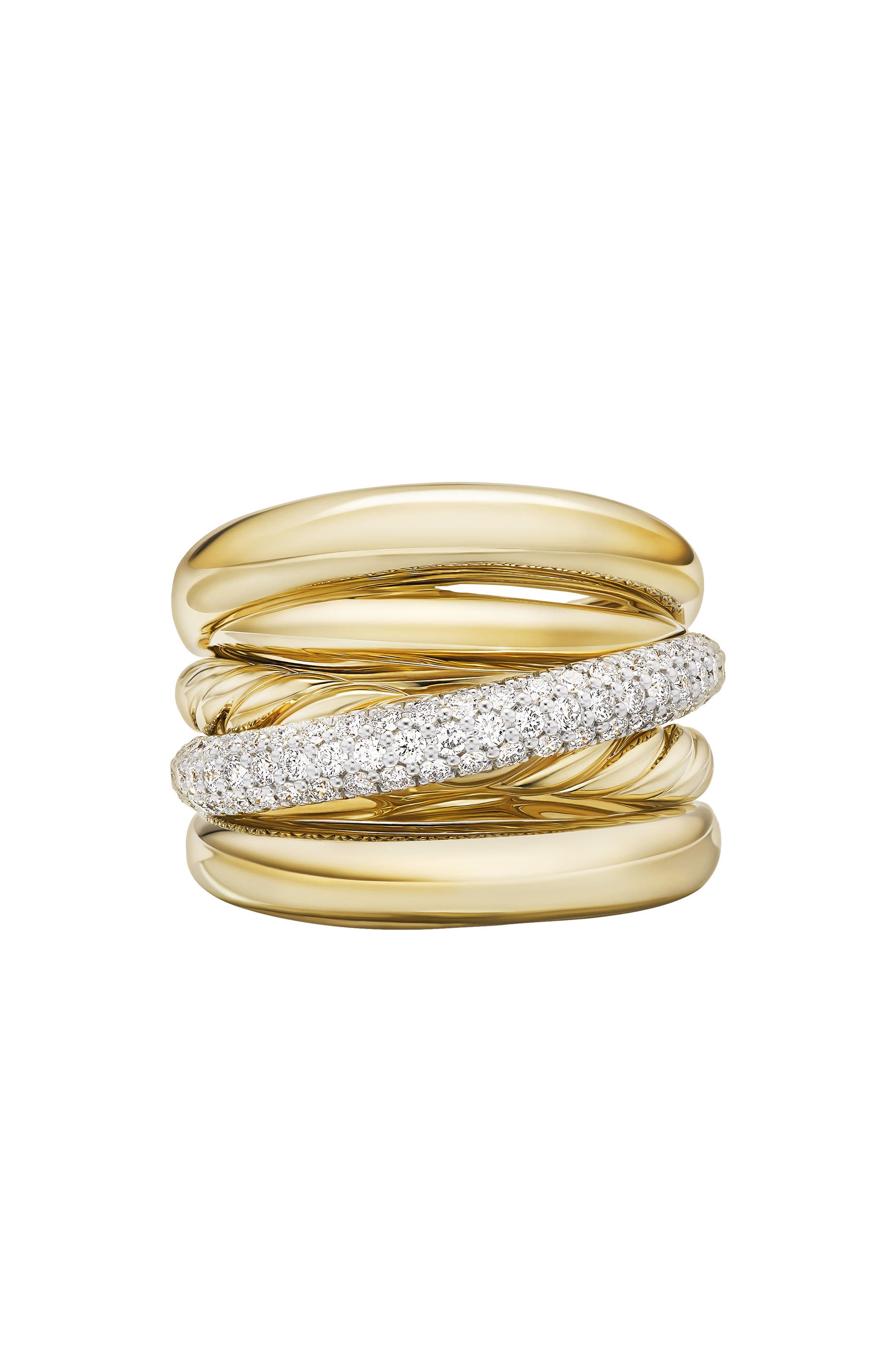 Pavé Crossover Five Row Ring, 18k Yellow Gold & Diamonds