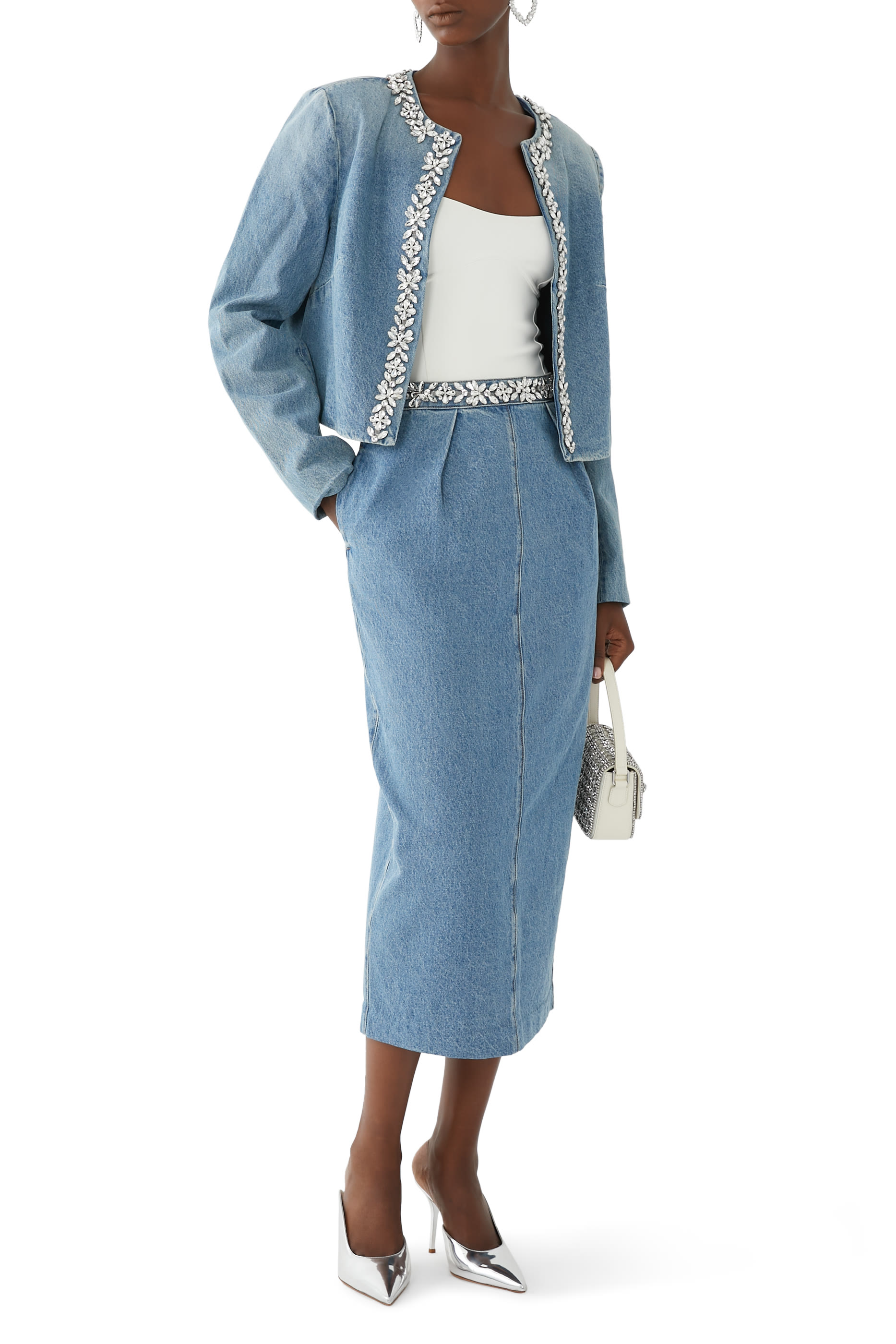 Crush Embellished Denim Skirt