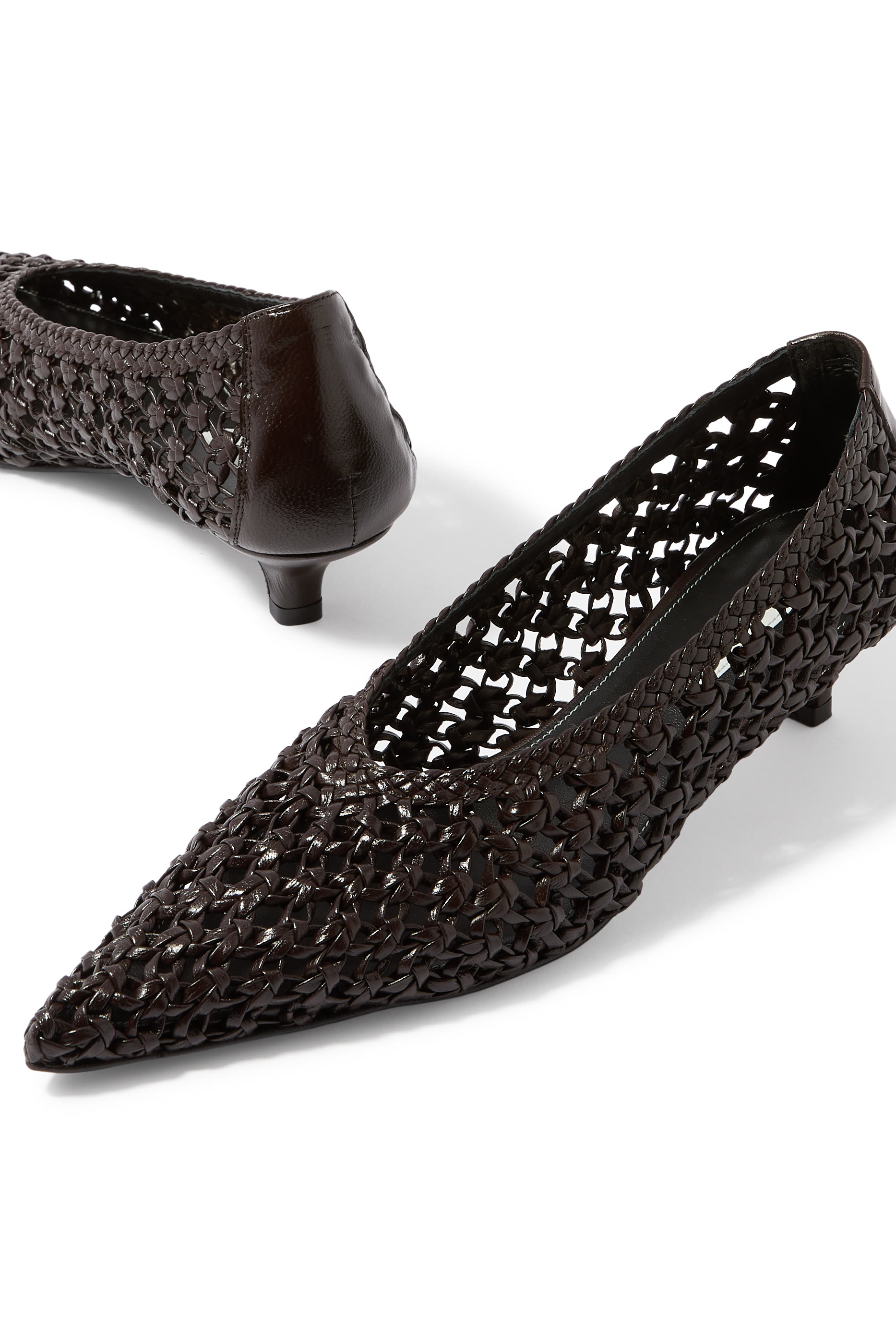 Sharp Woven-Leather 35 Kitten Pumps