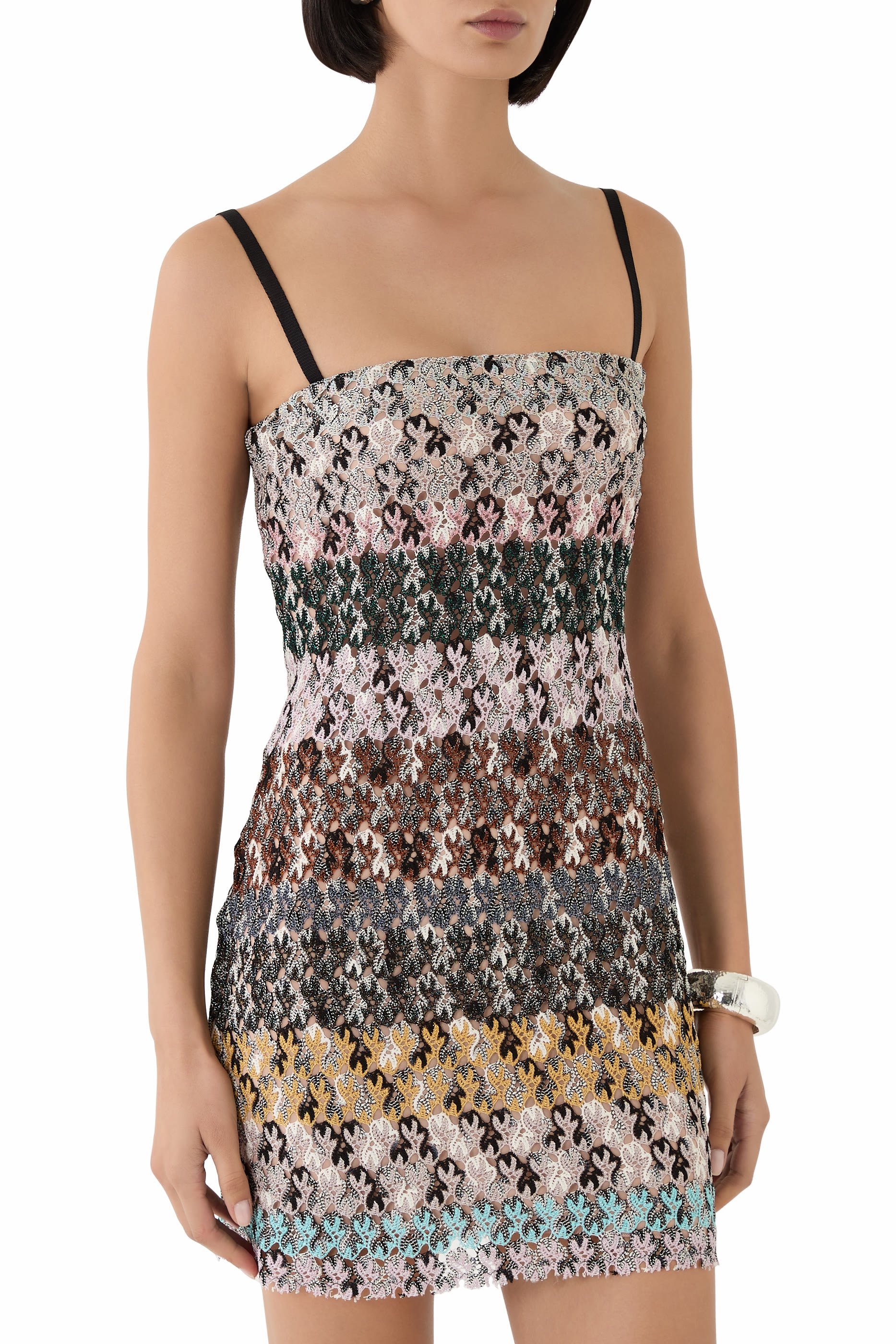 Mini Dress in Striped Embroidered Lace