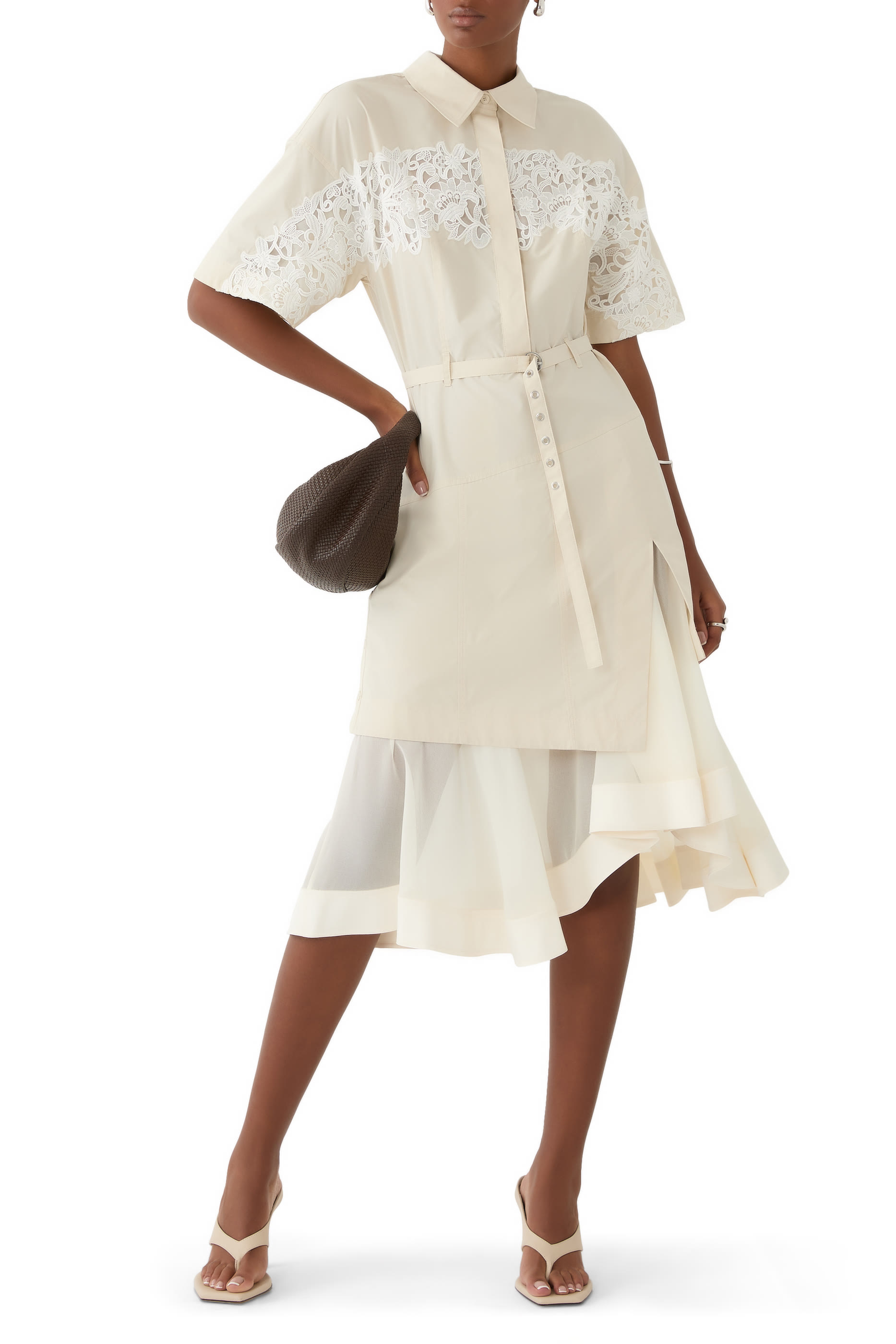 Cascade Hem Shirt Dress with Lace