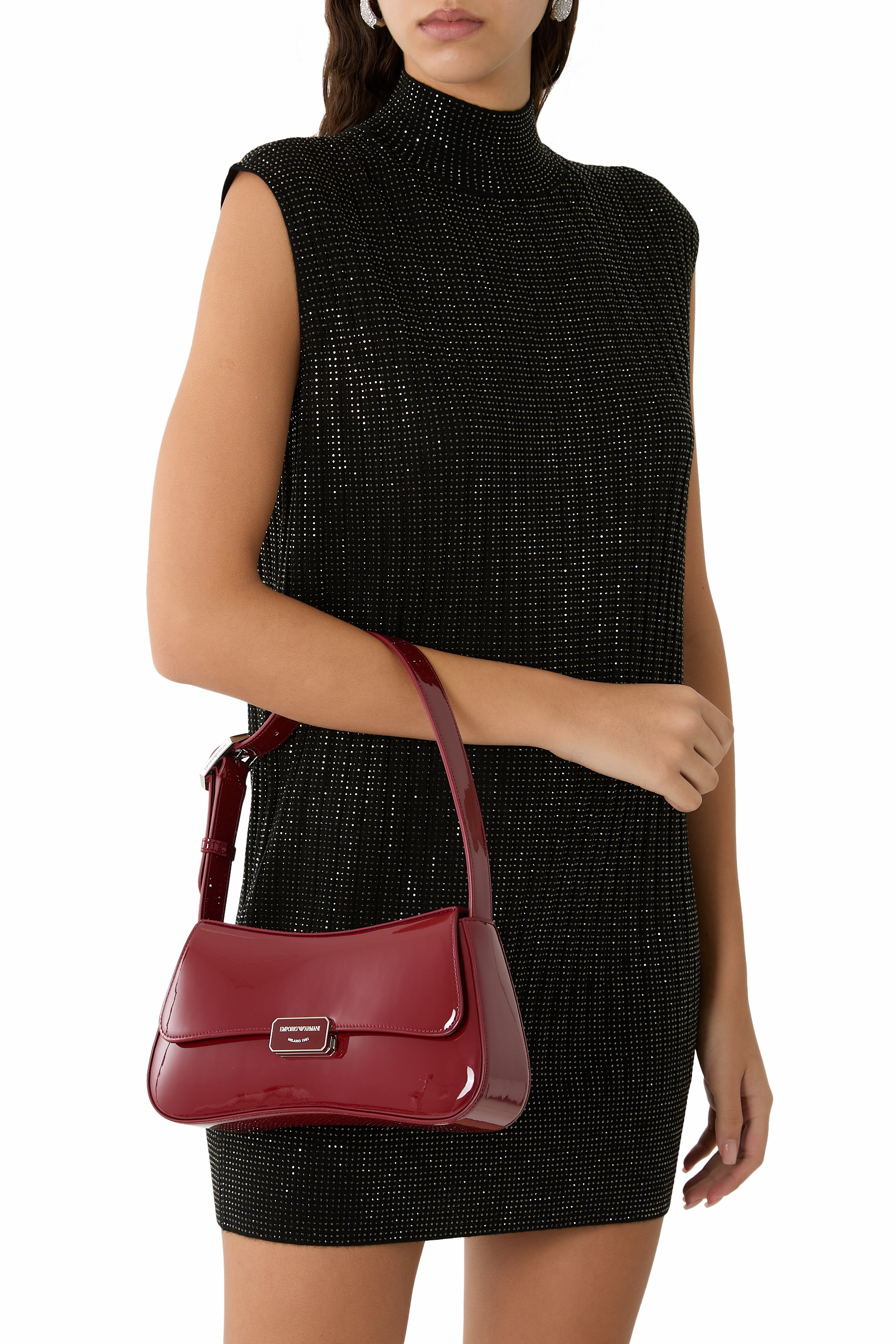 Patent-Effect Shoulder Bag