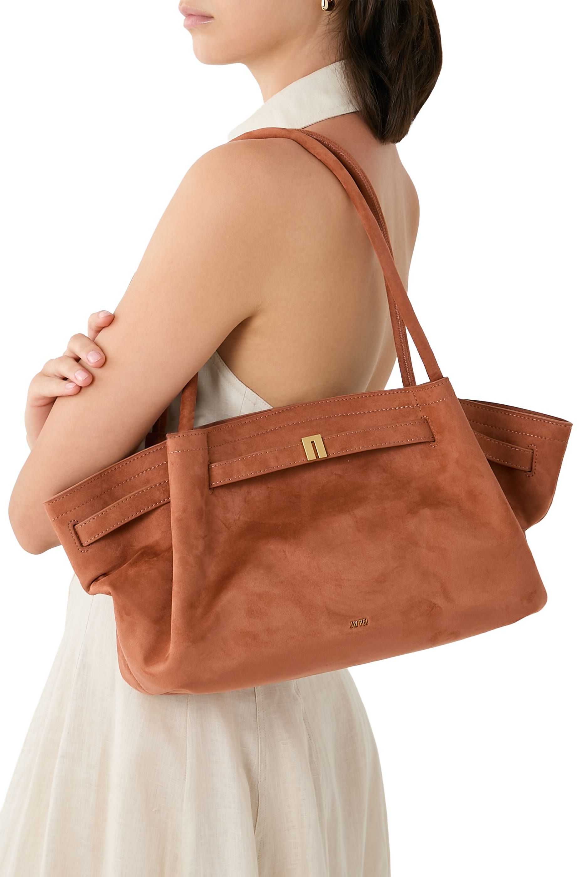  Hana Wide Faux Suede Tote Bag 