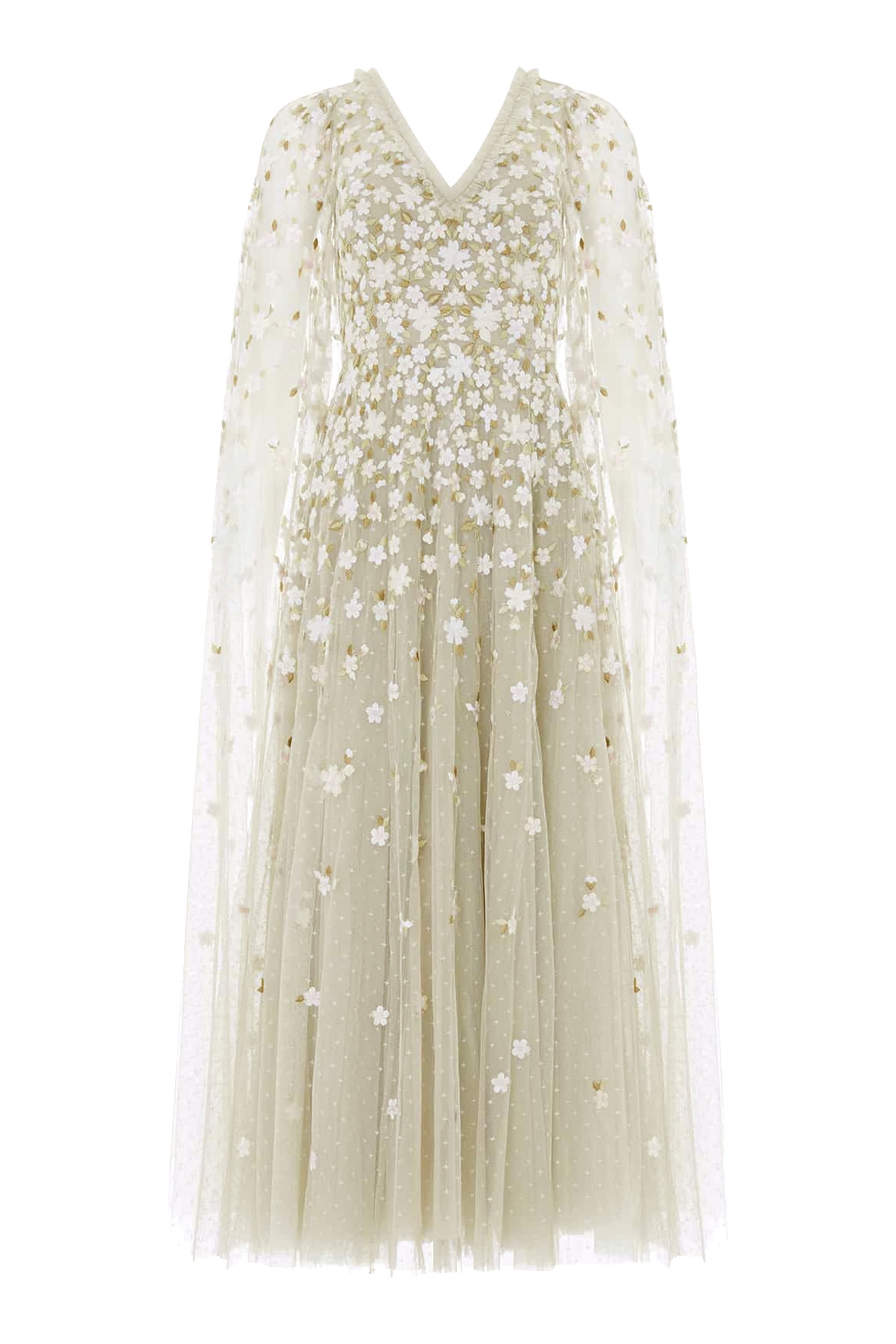 Camellia Ditsy Cape Sleeves Ankle Gown