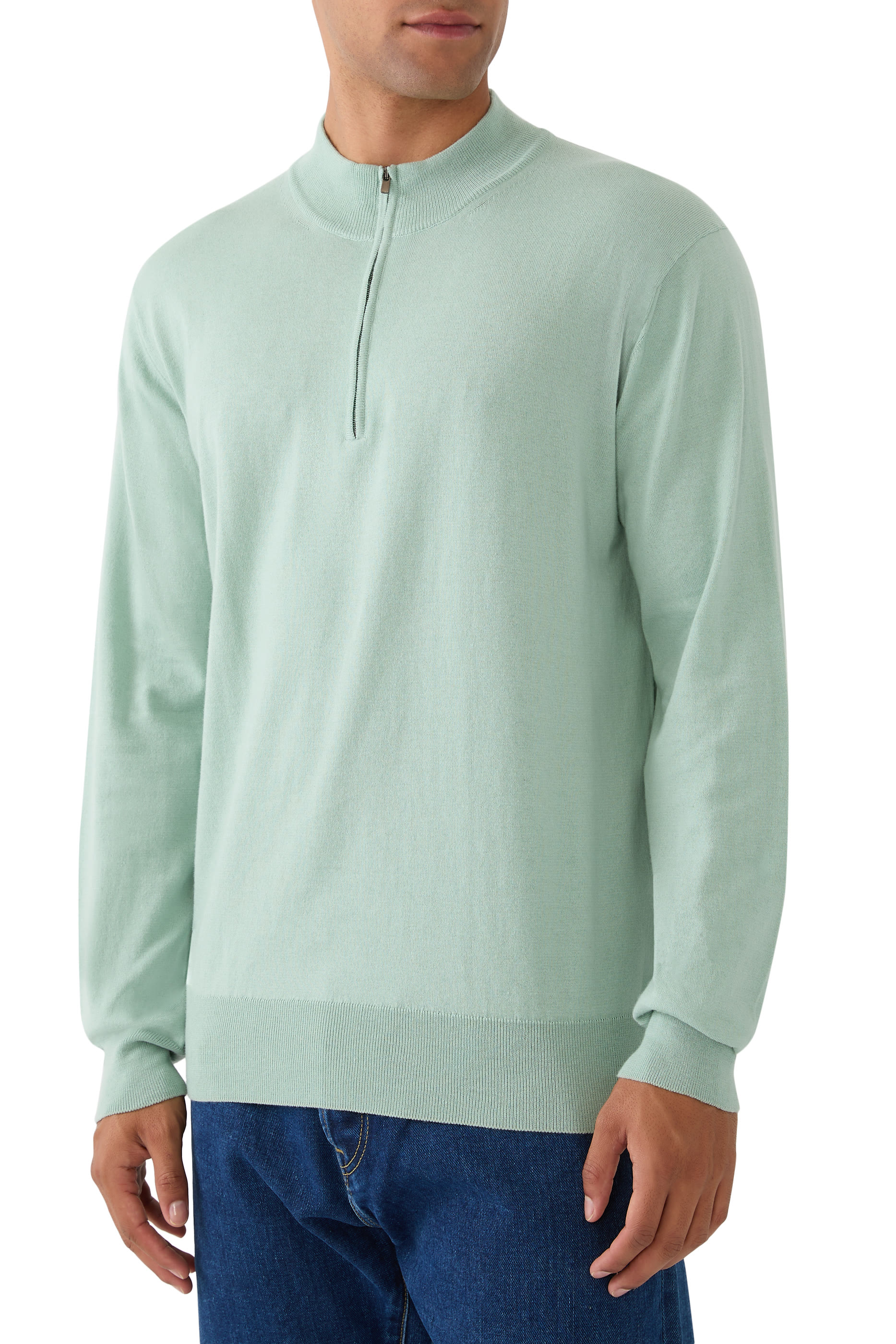Cotton & Cashmere Quarter Zip Fine Knit Polo