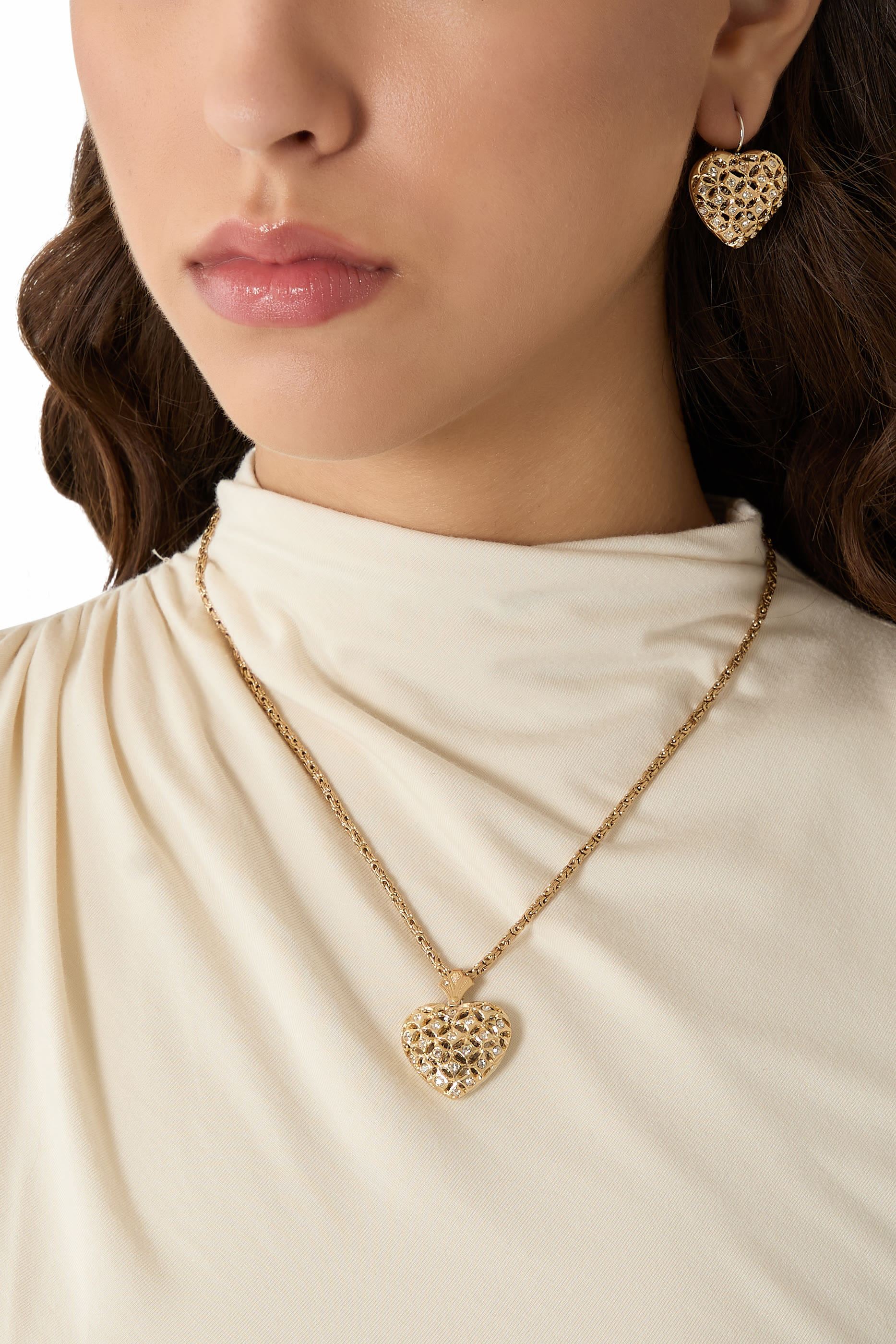 Coracao Bicolor Strass Earrings