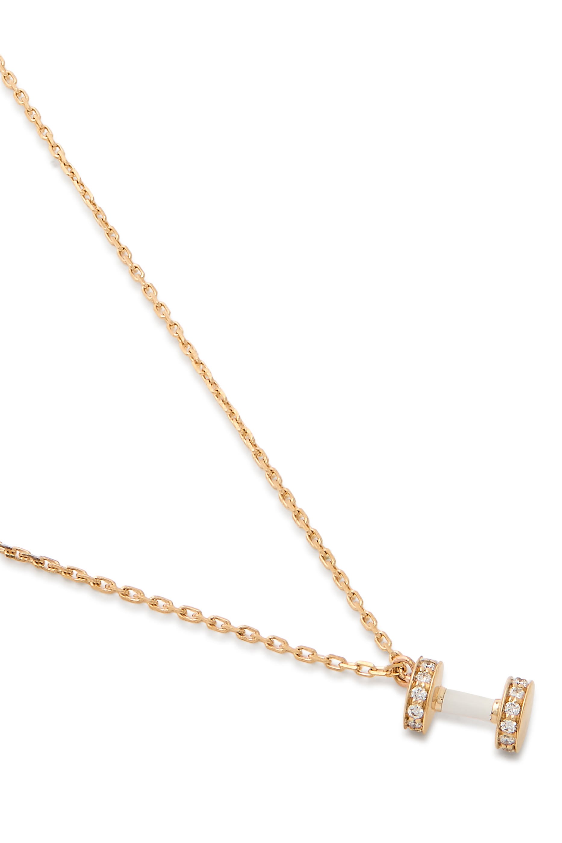 Dumbbell Mini Necklace, 18k Yellow Gold & Diamonds