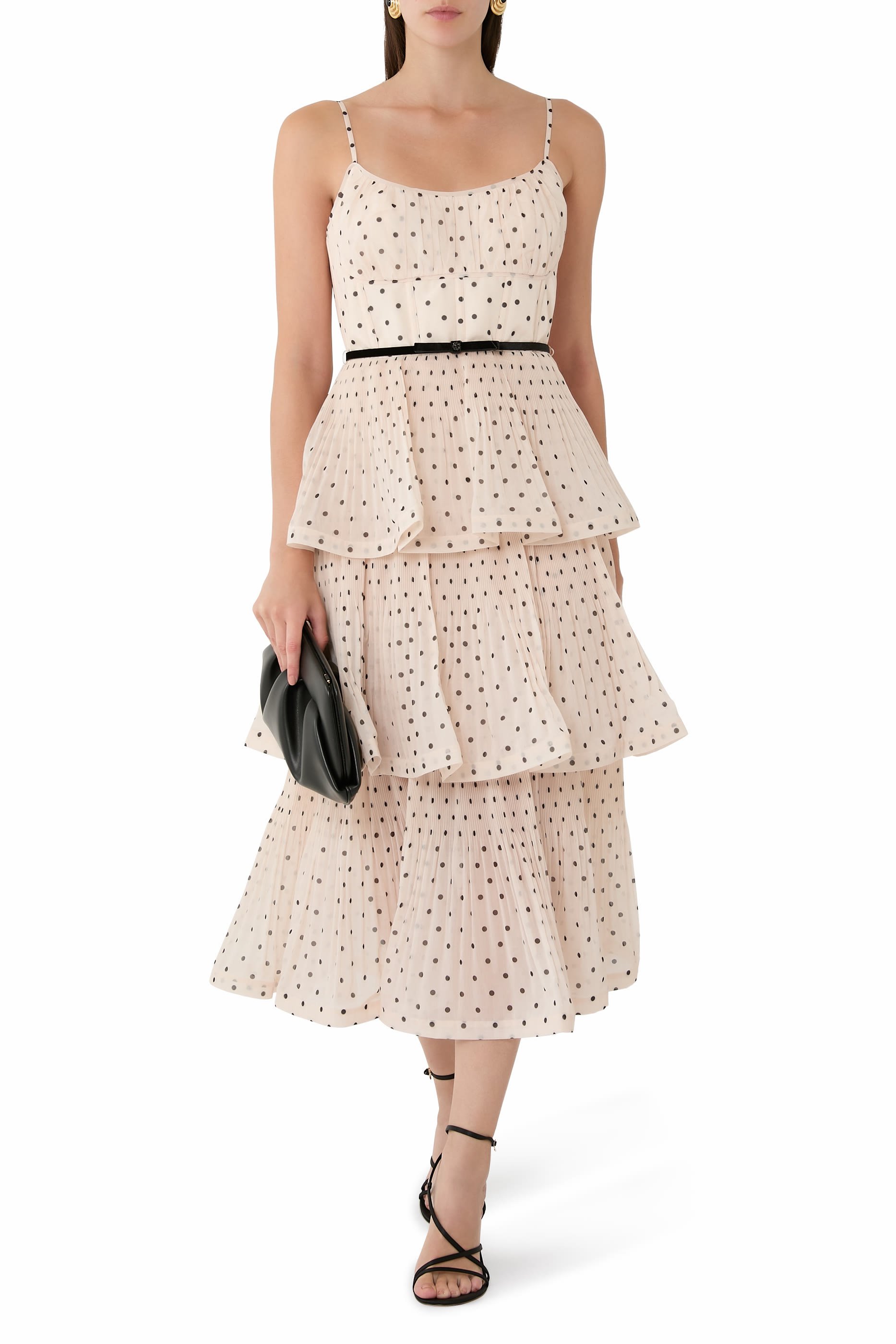  Pleated Tiered Midi Dress