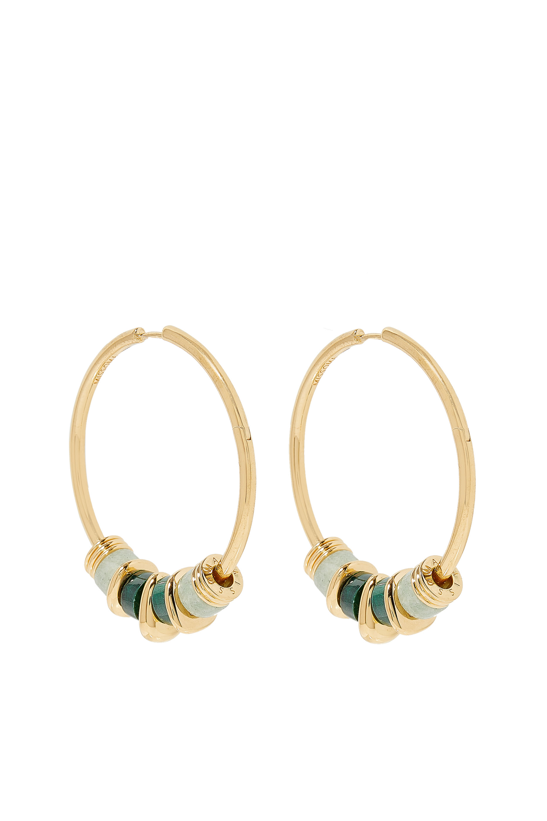 Abacus Beaded Large Charm Hoop Earrings, 18k Recycled Gold Vermeil on Recycled Sterling Silver & Malachite, Amazonite