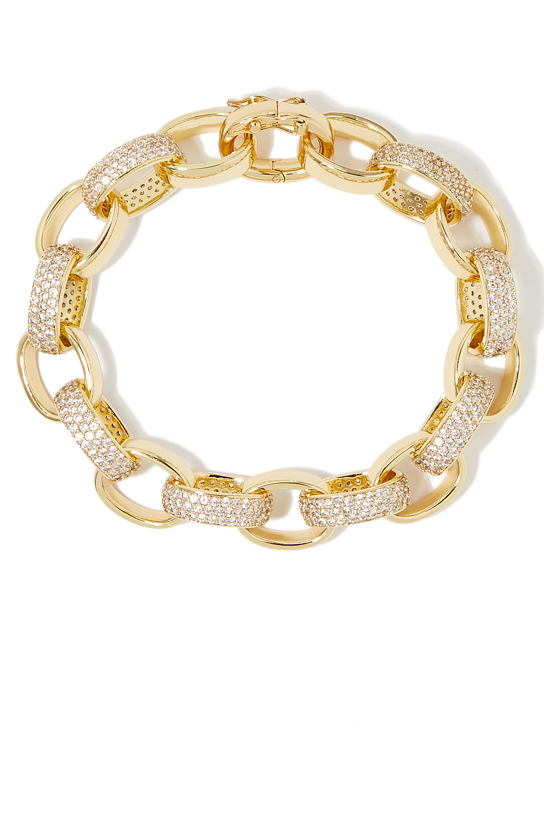 Pave Oval Link Bracelet, 14K Gold-Plated Brass & Cubic Zirconia