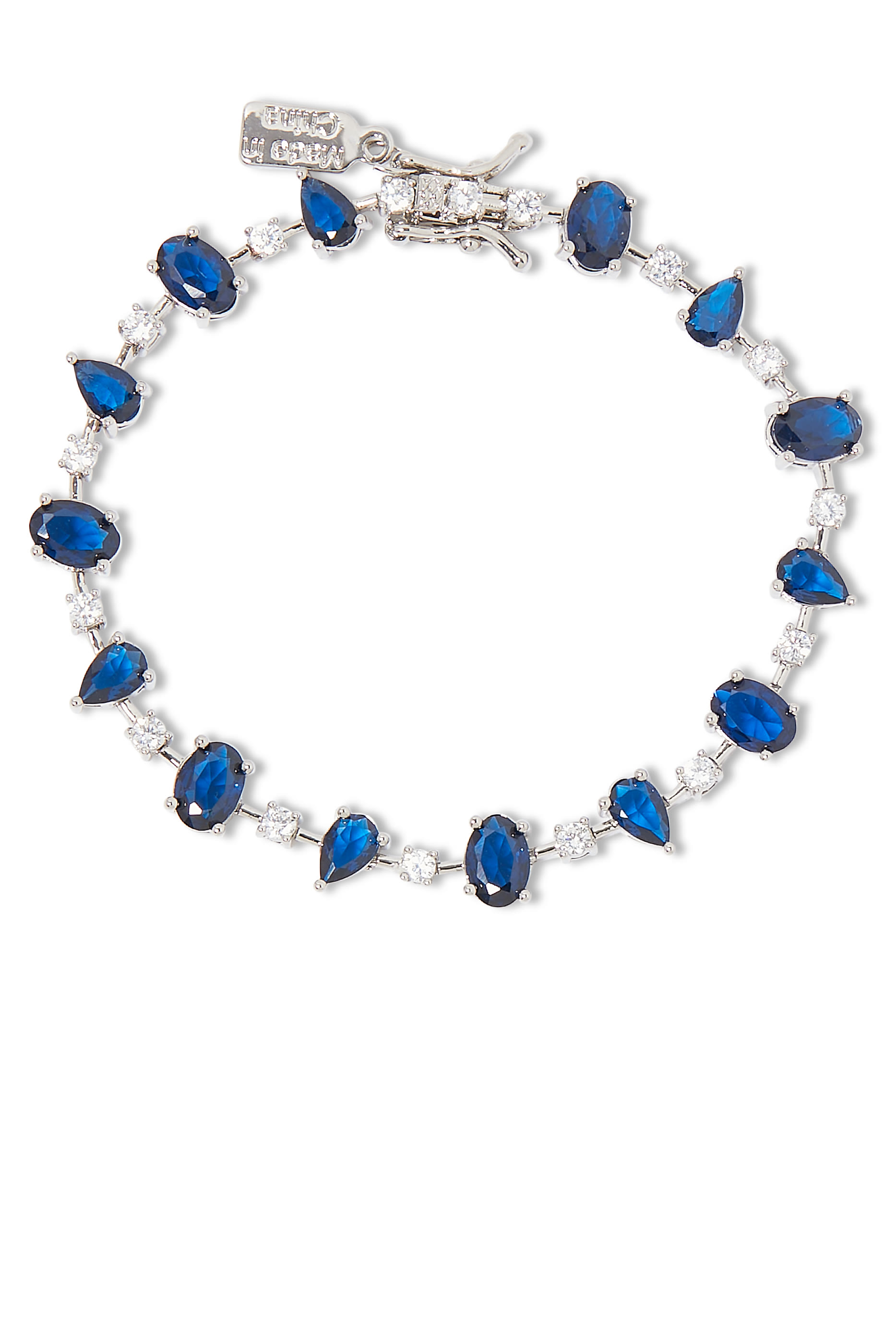 Multi Shape CZ Bracelet,  Rhodium Plated Brass