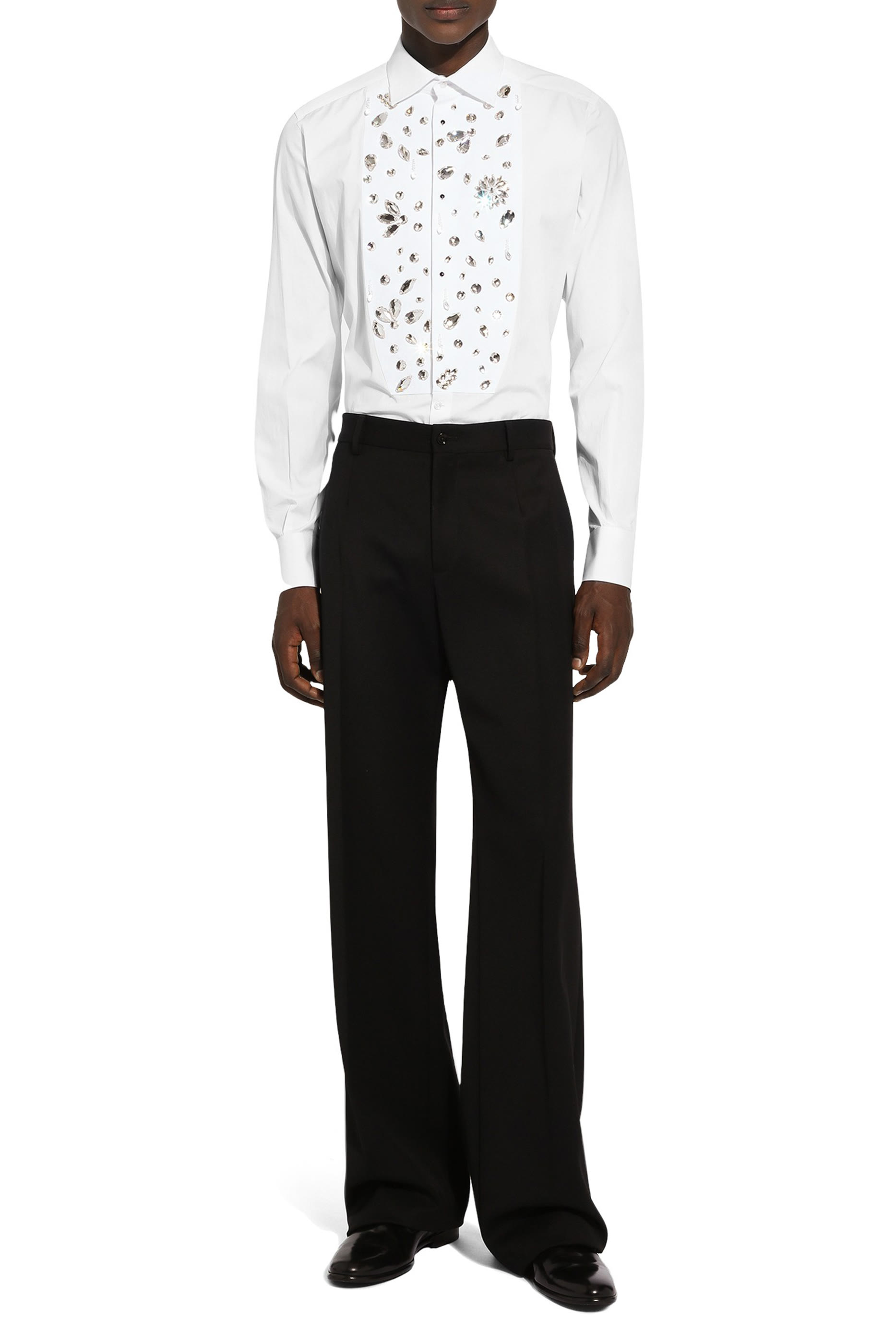 Gold-Fit Tuxedo Shirt with Rhinestone Embroidery
