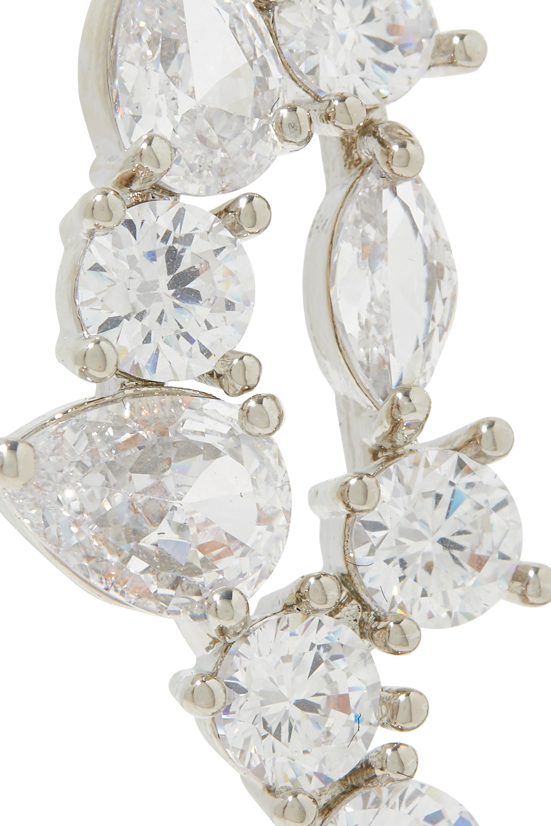 Multi-Shape Scatter Curved Earrings, Rhodium-Plated Brass & Cubic Zirconia