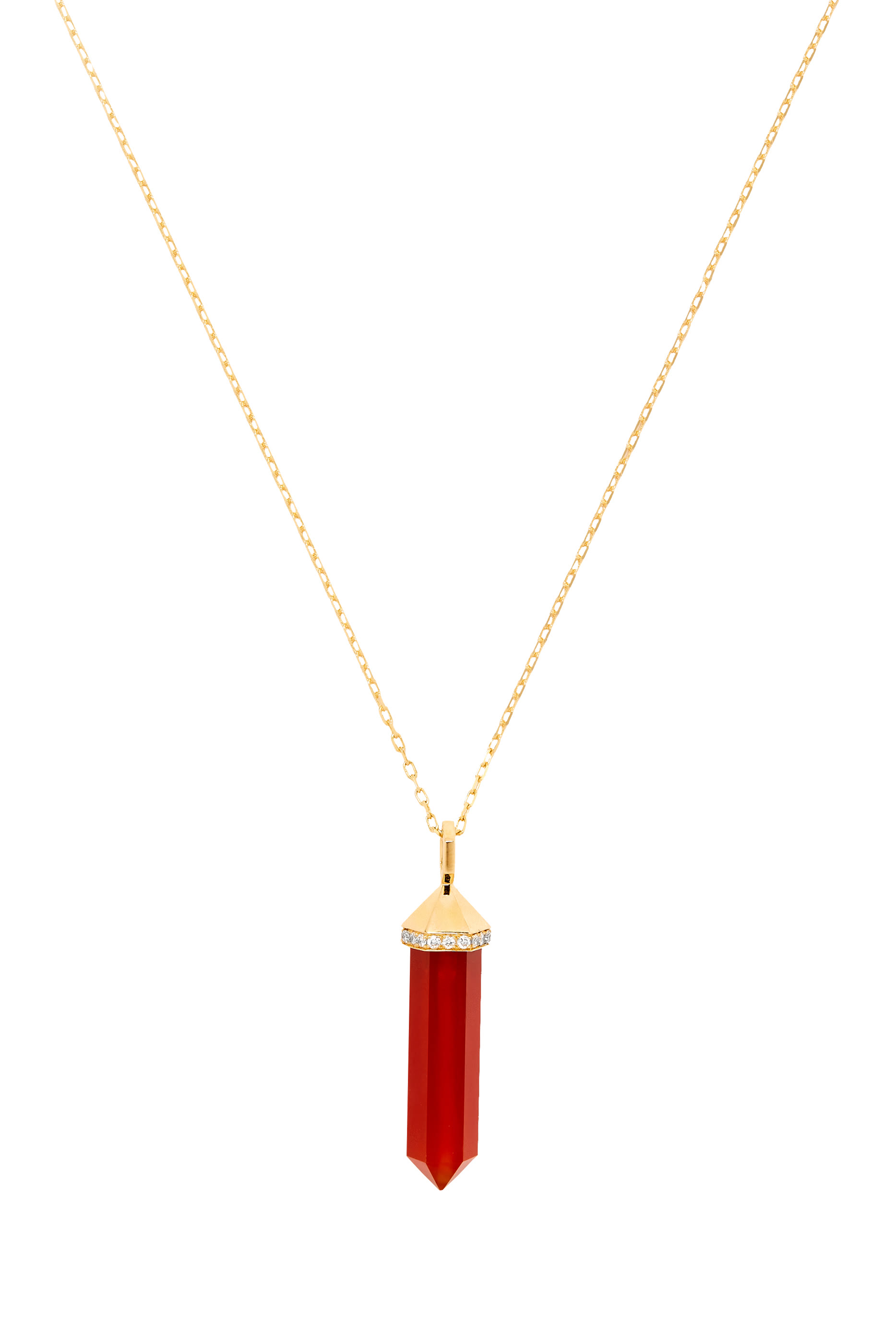 Chakra Carnelian Necklace, 18k Yellow Gold & Diamonds