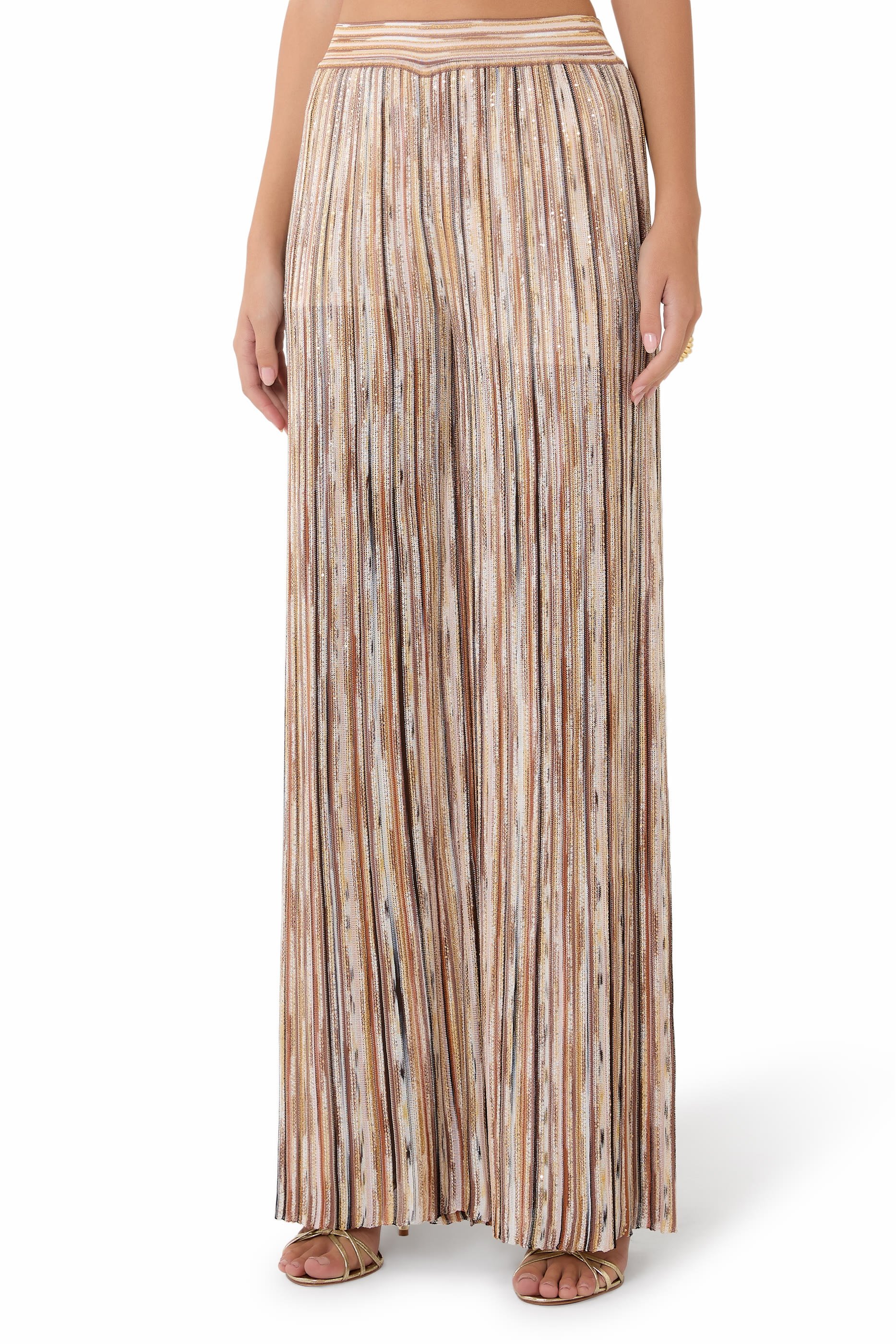 Wide Chevron Lam&eacute; Viscose Trousers