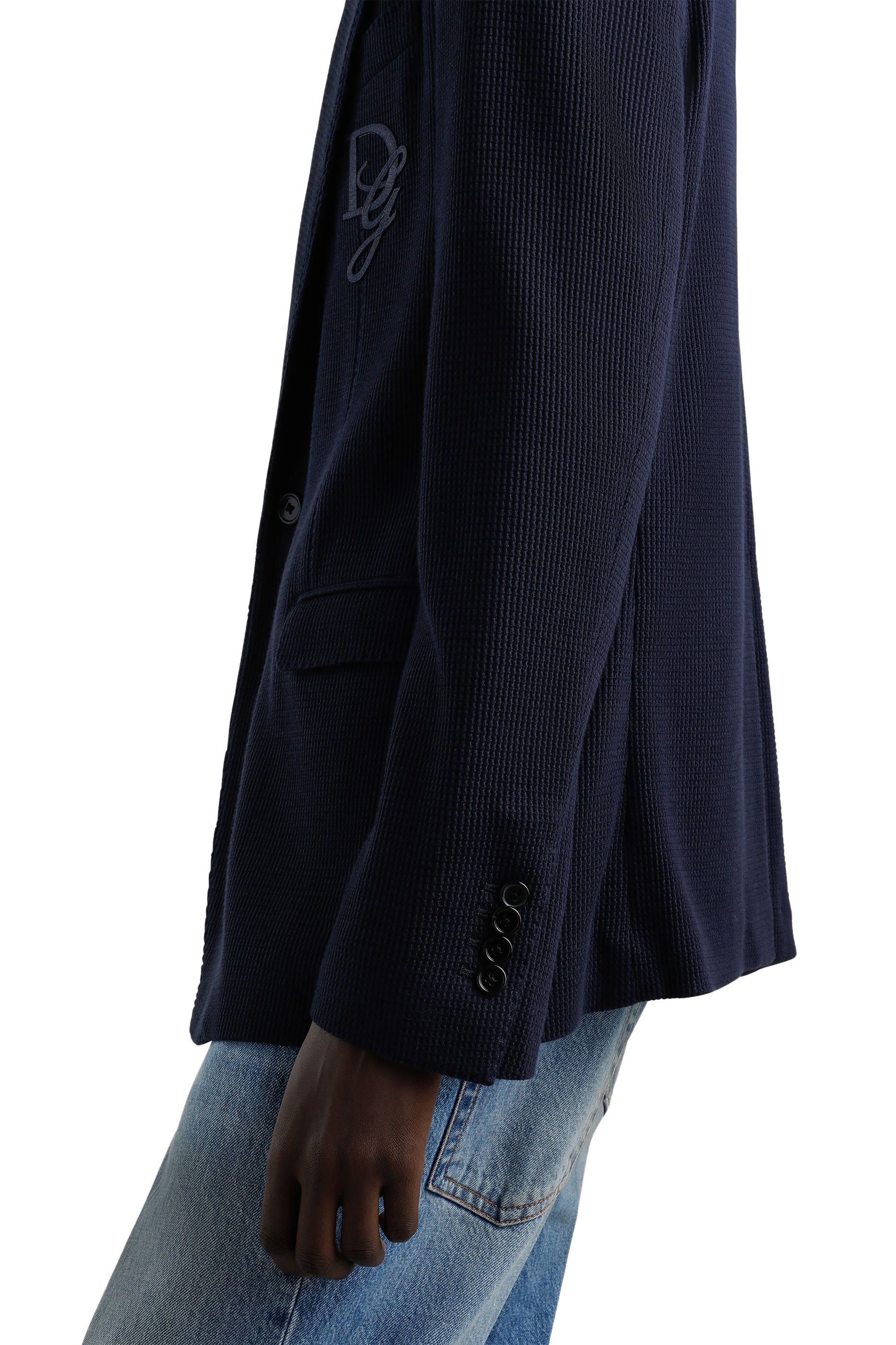 Logo Embroidery Single-Breasted Cotton Jersey Jacket