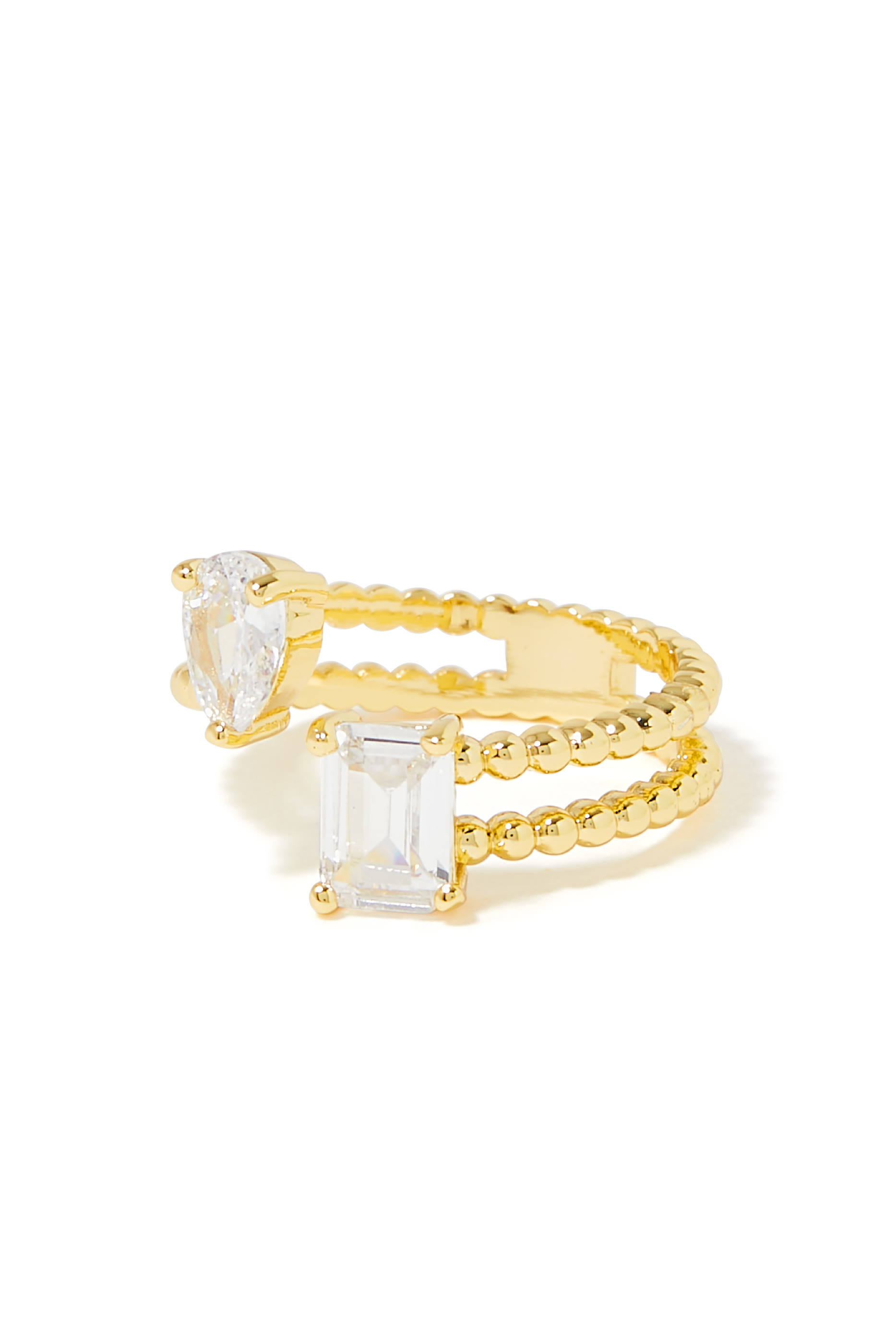 Ball Chain Emerald Wraparound Ring, Gold-Plated Brass & Cubic Zirconia