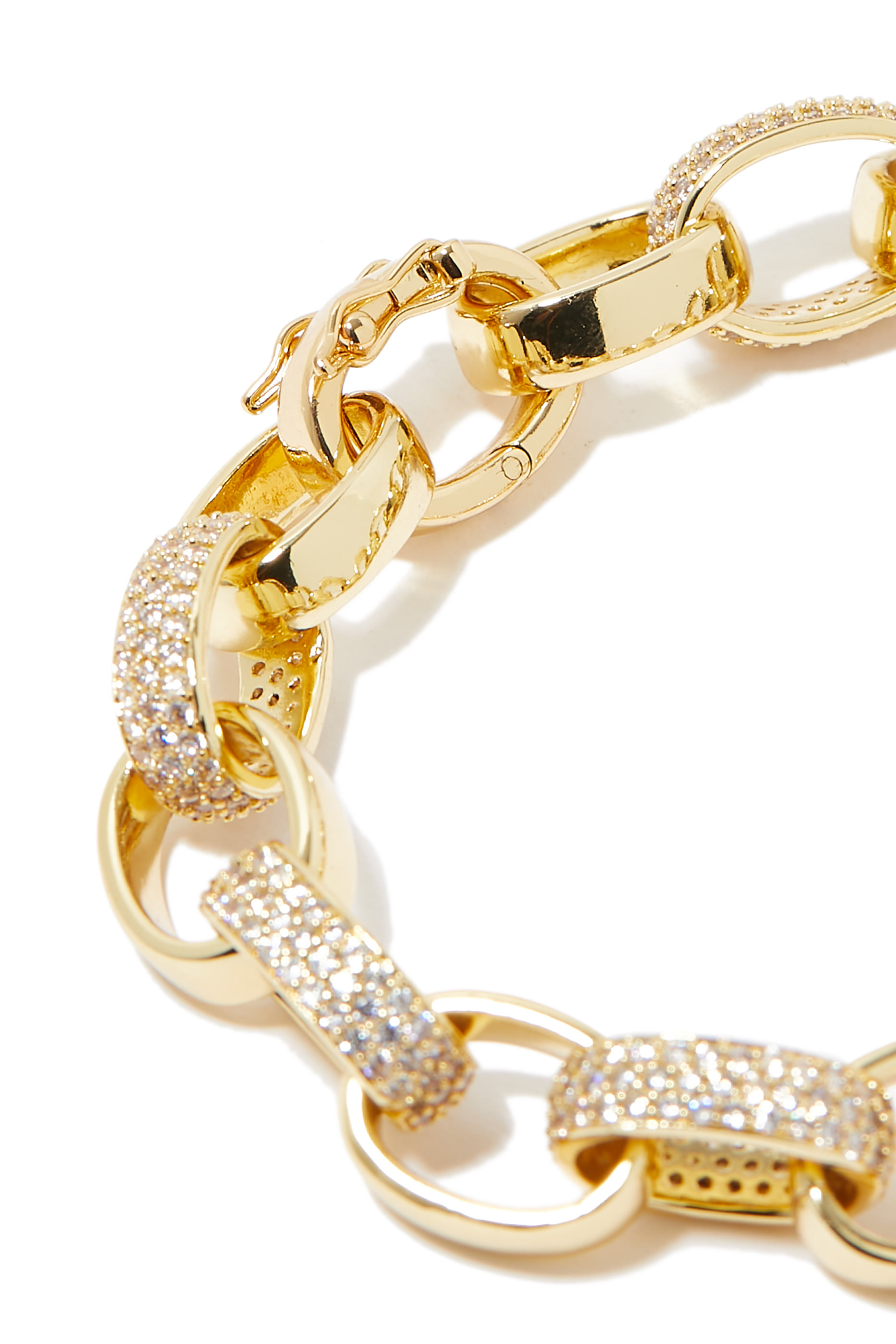 Pave Oval Link Bracelet, 14K Gold-Plated Brass & Cubic Zirconia