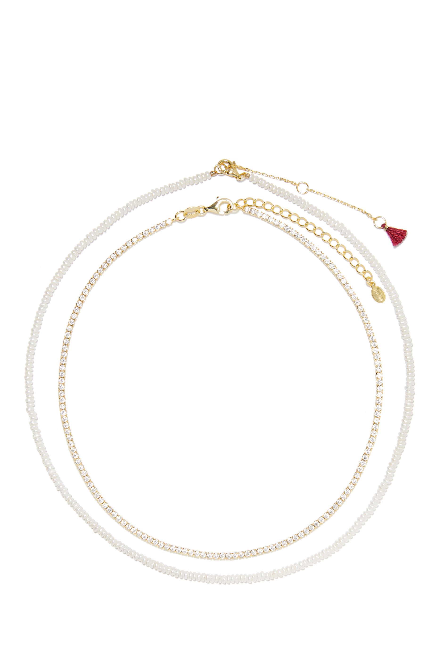 Cubic Zirconia and Pearl Double-Strand Necklace, 18k Vermeil-Plated Sterling Silver,