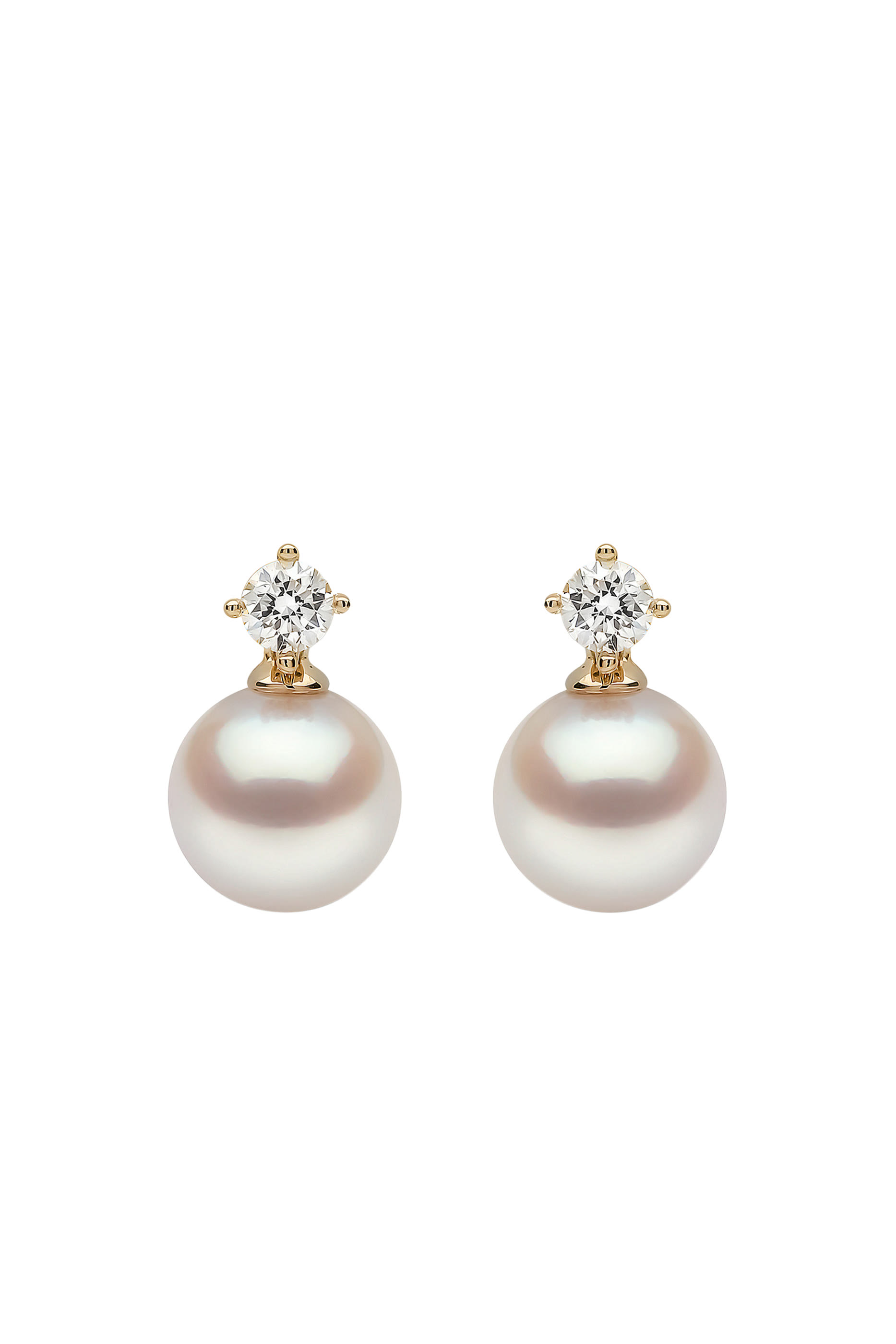 Classic Earrings, 18k Yellow Gold, Diamond & 8mm Pearl