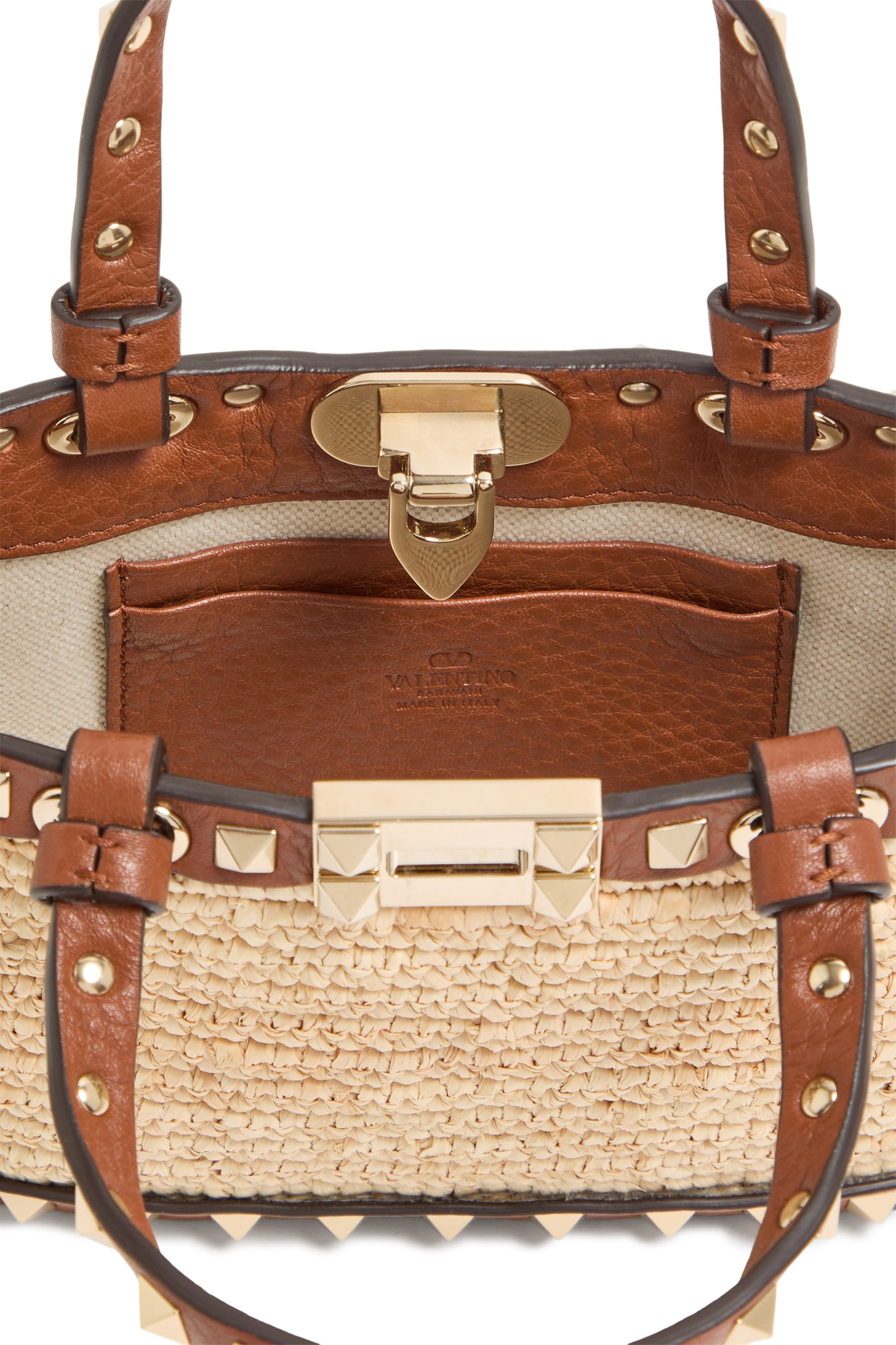 Rockstud Raffia Mini Shopping Bag