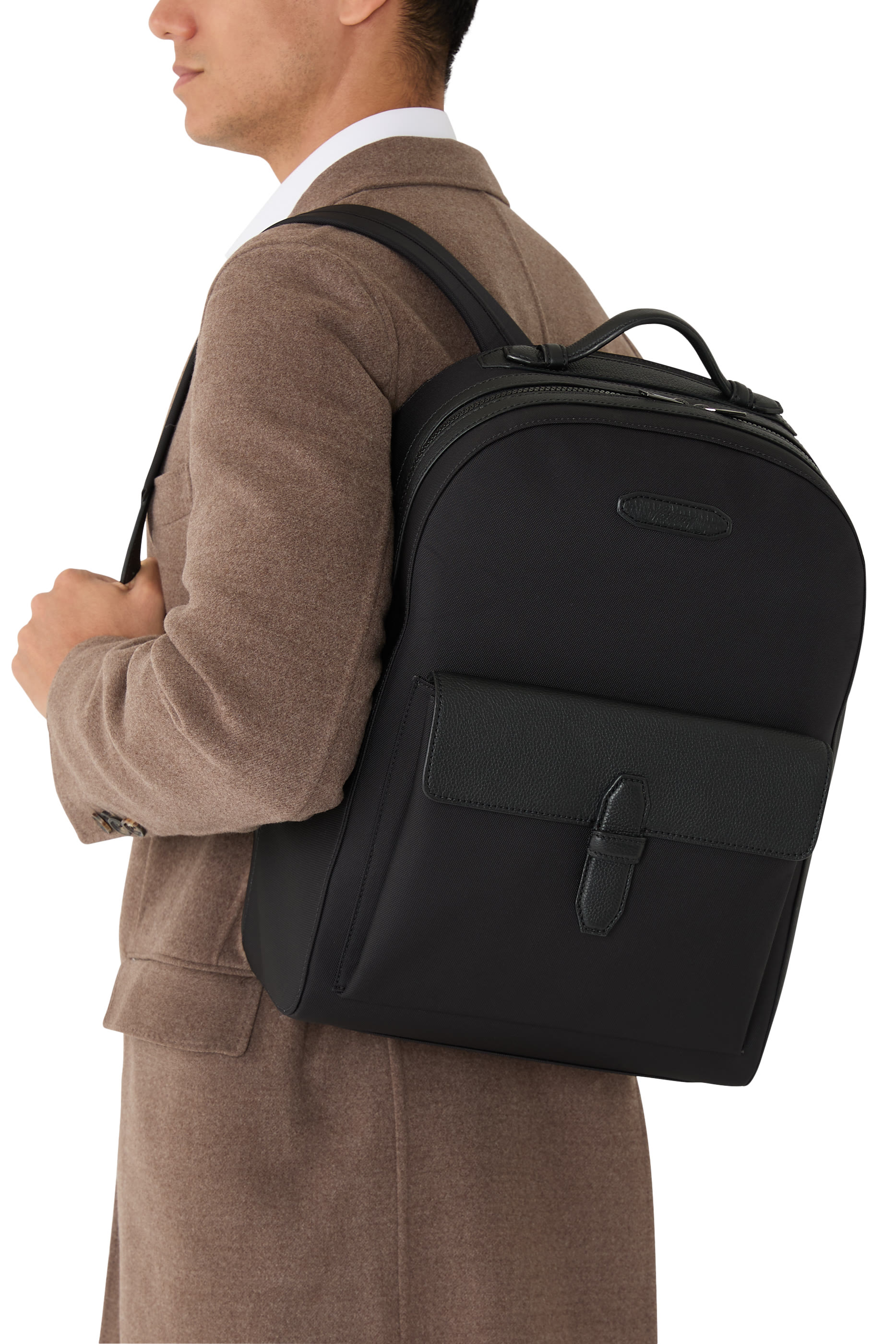 Nylon & Grained Leather Backpack