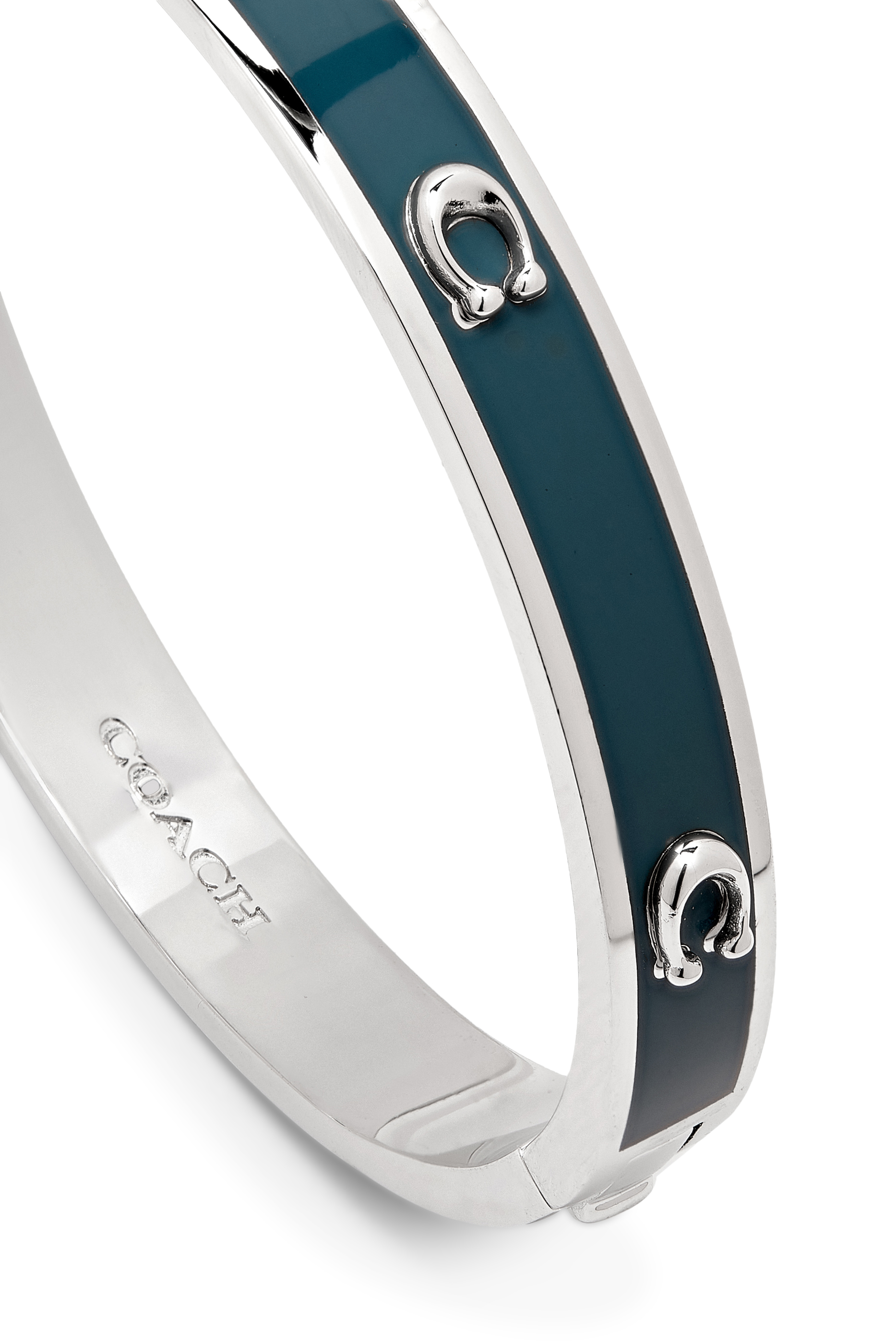 Pegged C Enamel Hinged Bangle Bracelet