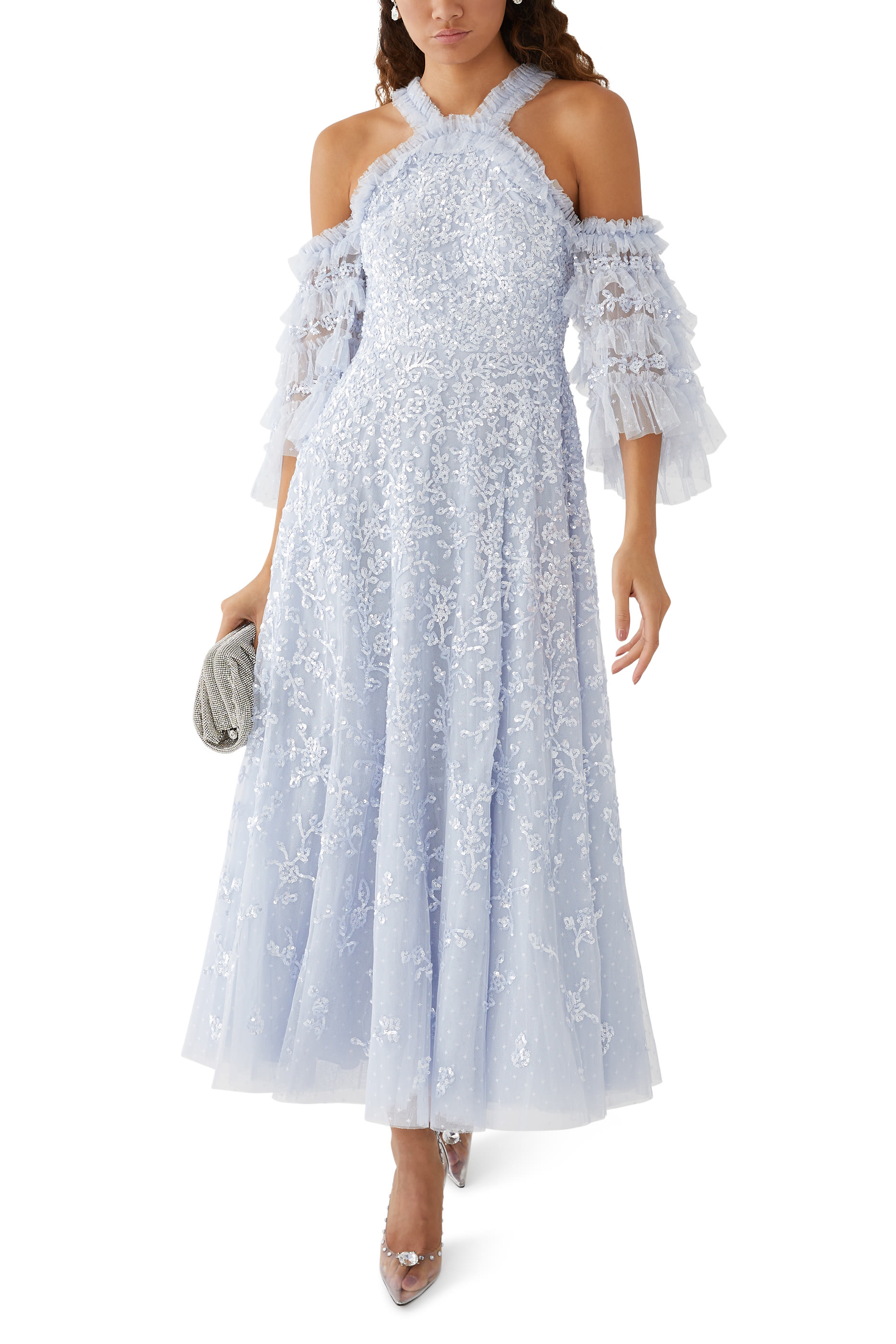 Floral Lace Off-Shoulder Ankle Gown