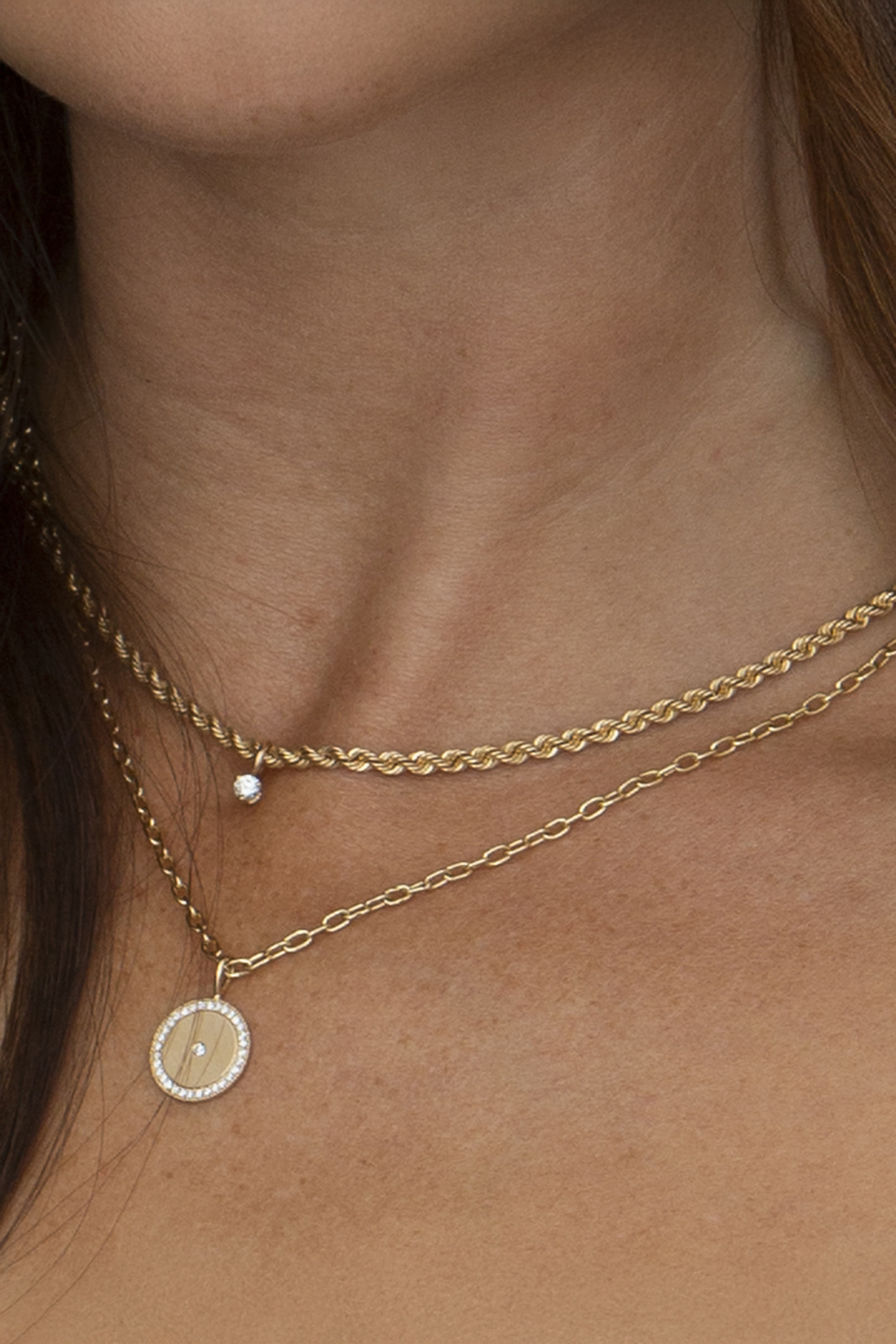 Medium Rope Chain Necklace, 14K Yellow Gold & Diamond