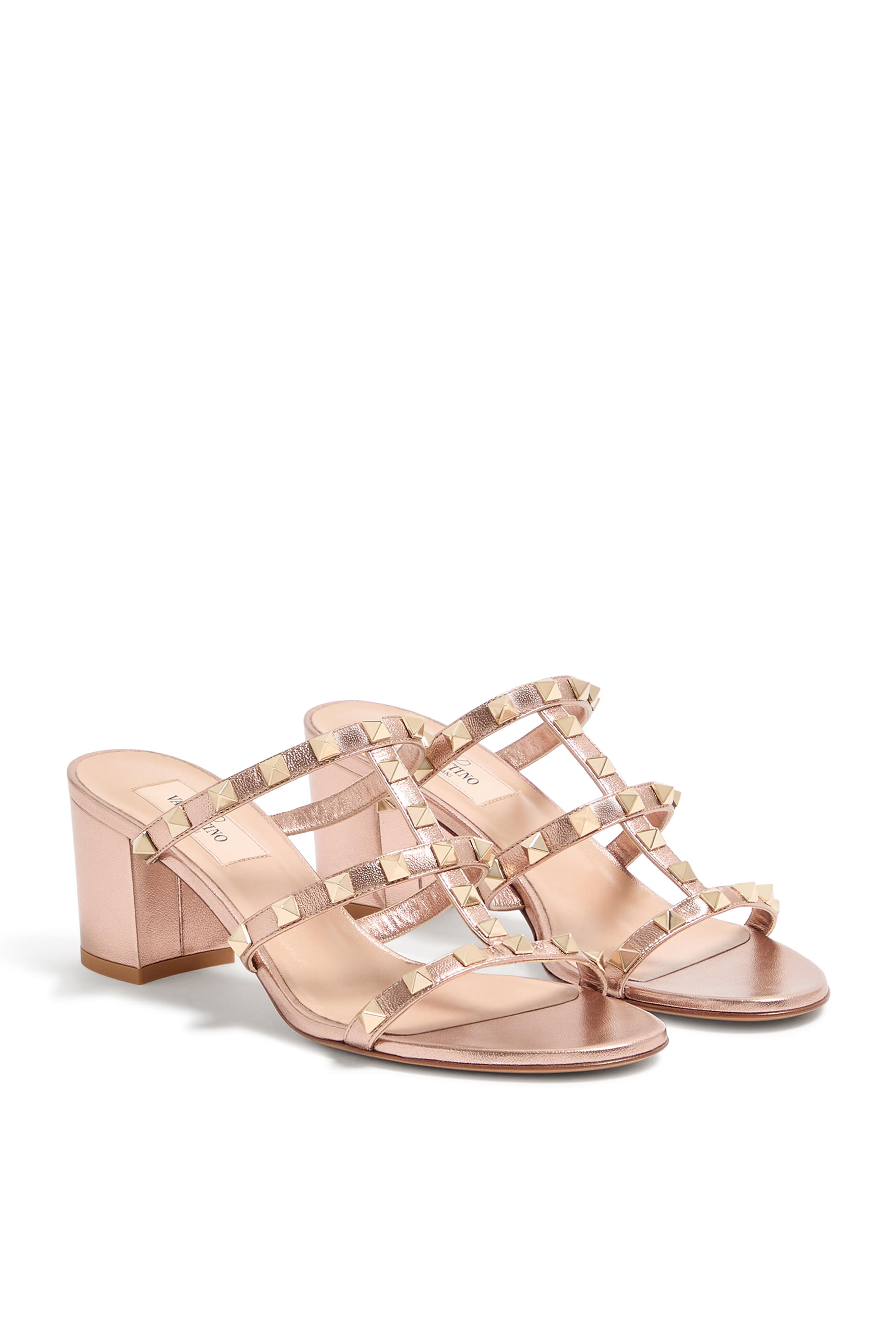  Rockstud Calfskin Leather 60 Slide Sandals