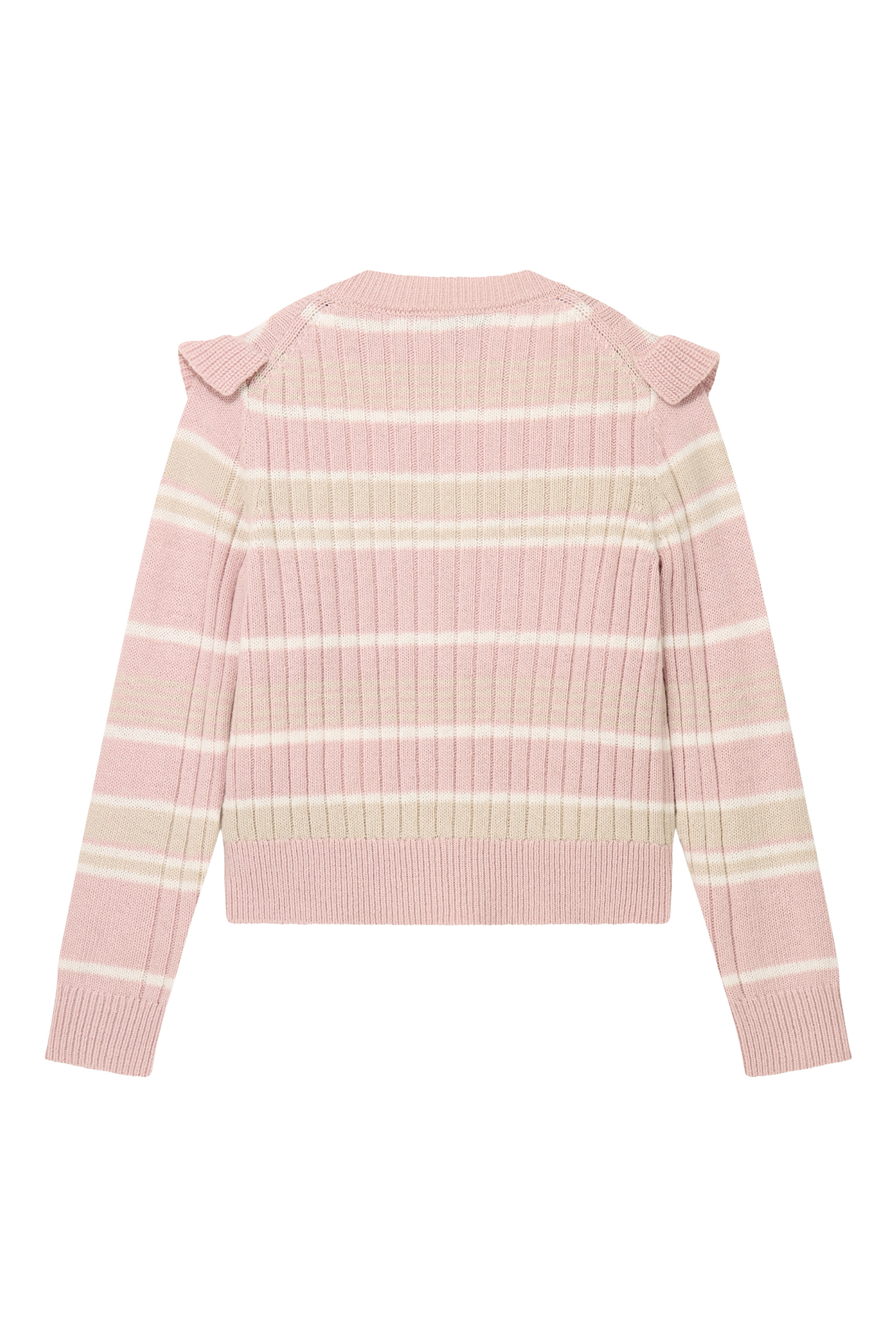 Kids  Ribbed Knit Cardigan with Stripes and Shoulder Ruffles 