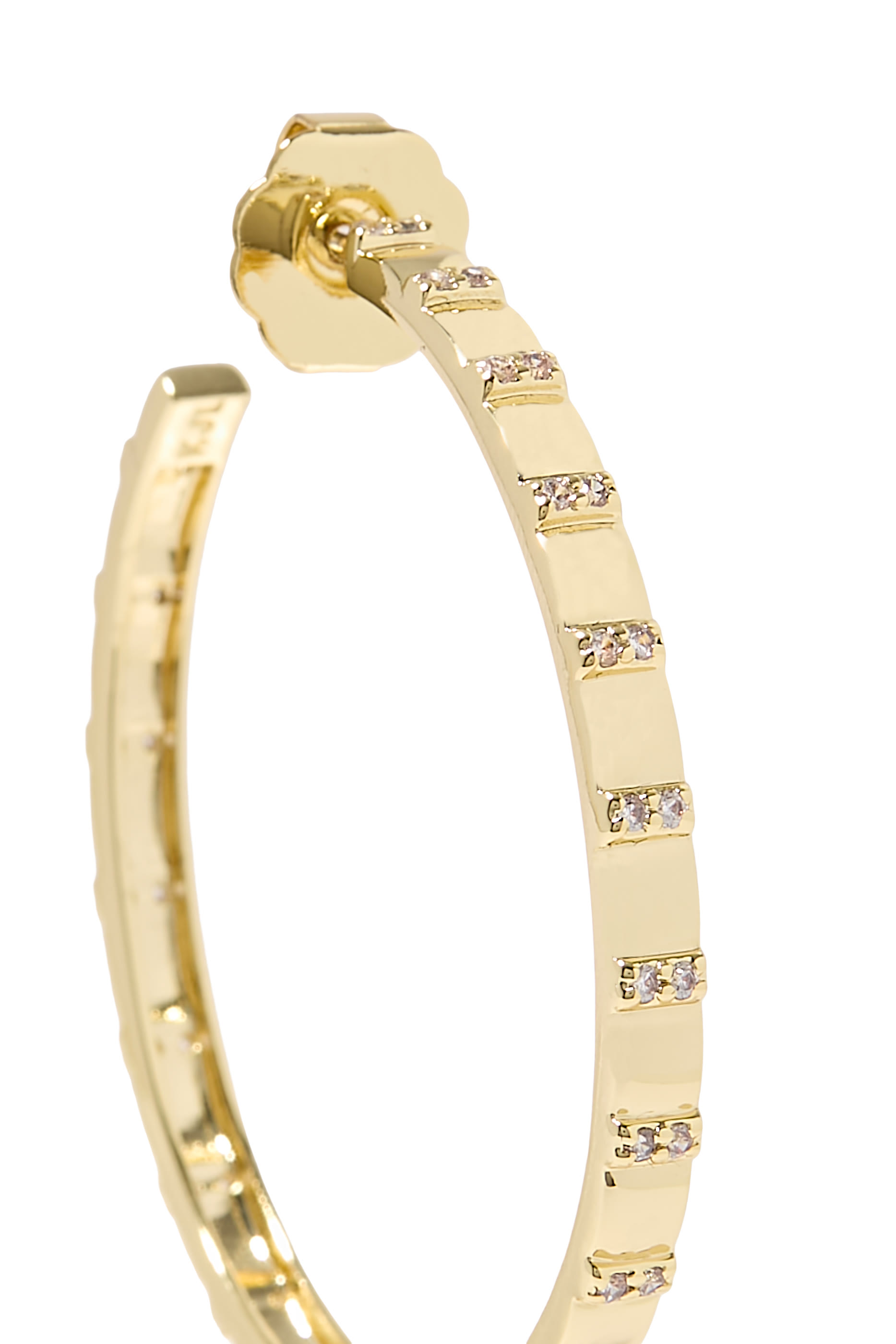  Textured Gold Hoops with CZ Accents, Gold-Plated Brass