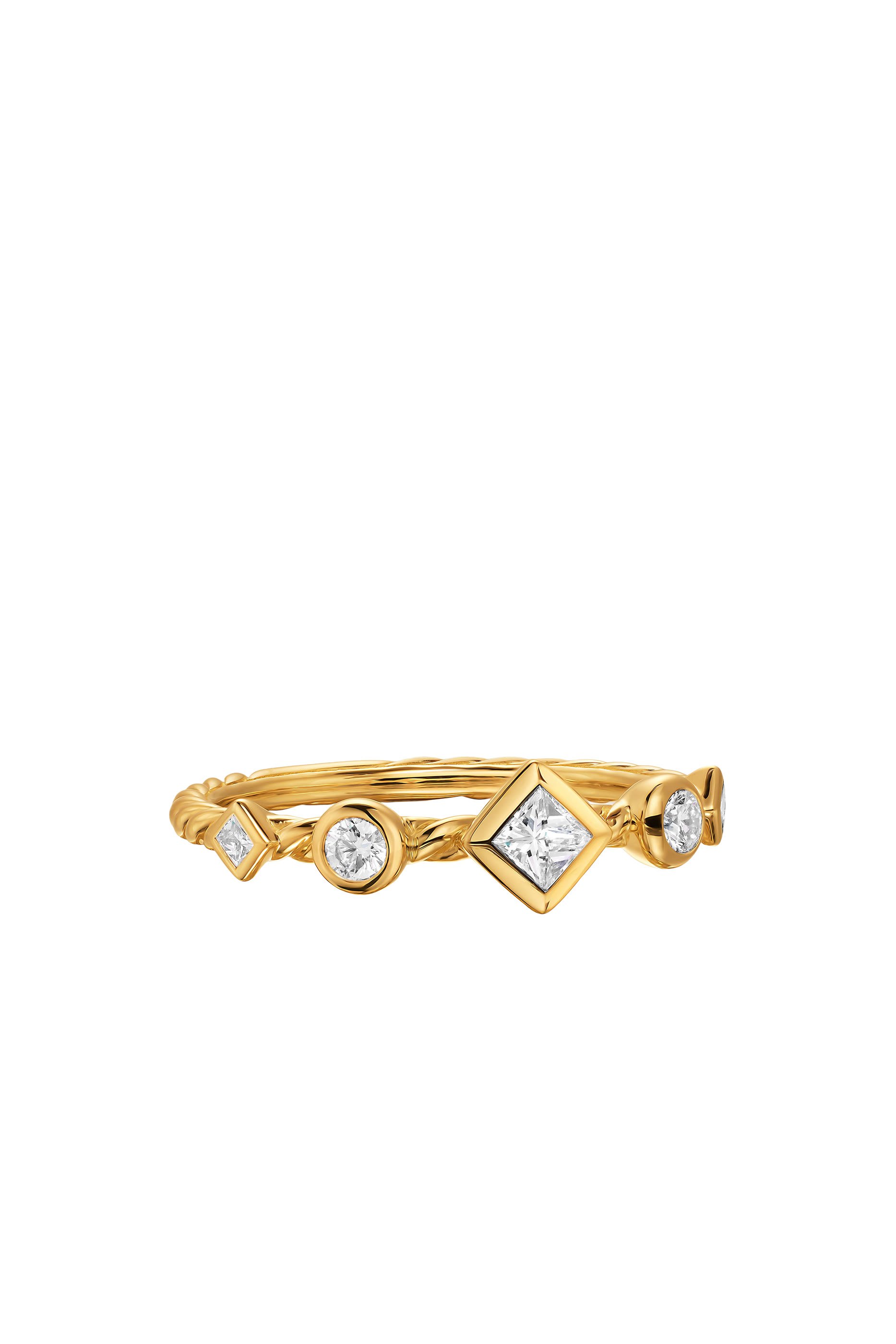Cable Band Ring, 18K Yellow Gold & Diamonds