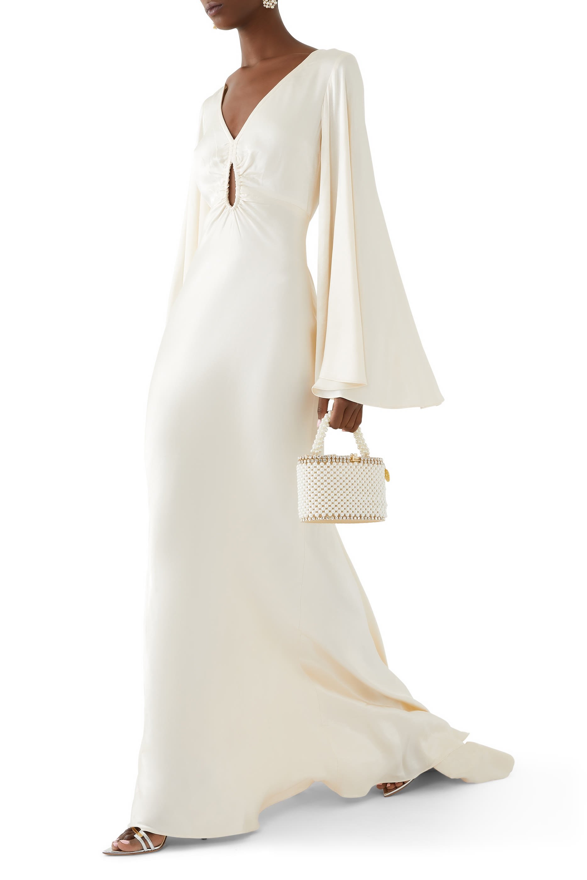 La Lune Flared Sleeve Keyhole Maxi Dress