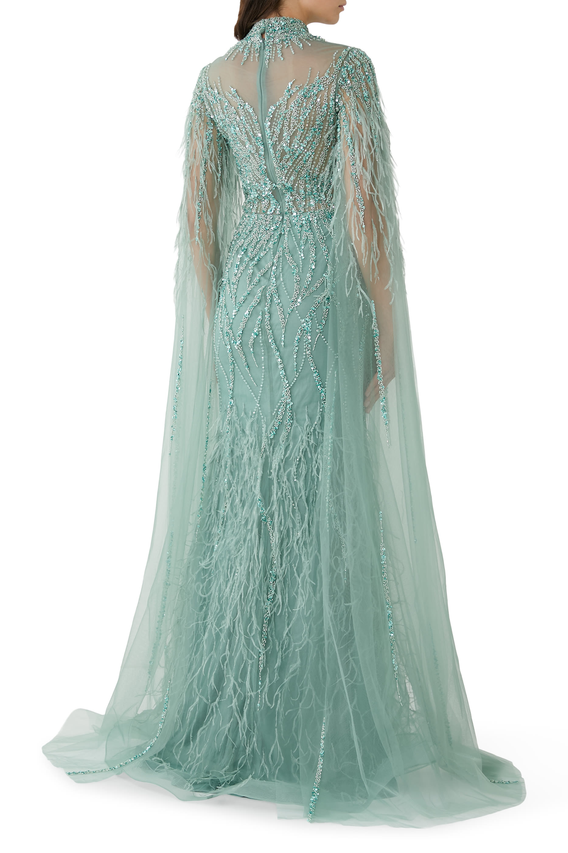 Beaded Caplet Tulle Evening Gown