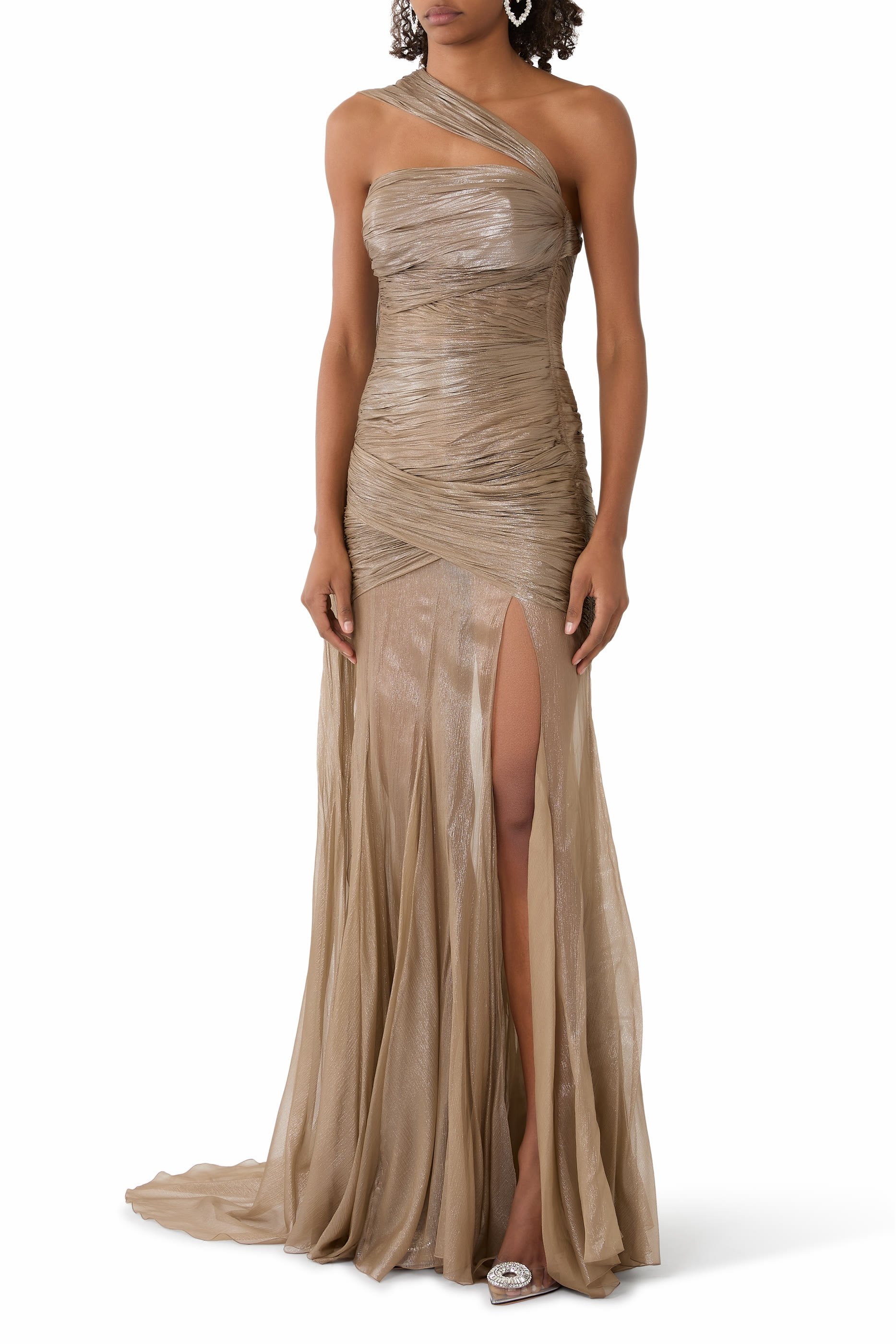 Marimar One-Shoulder Silk Bustier Gown