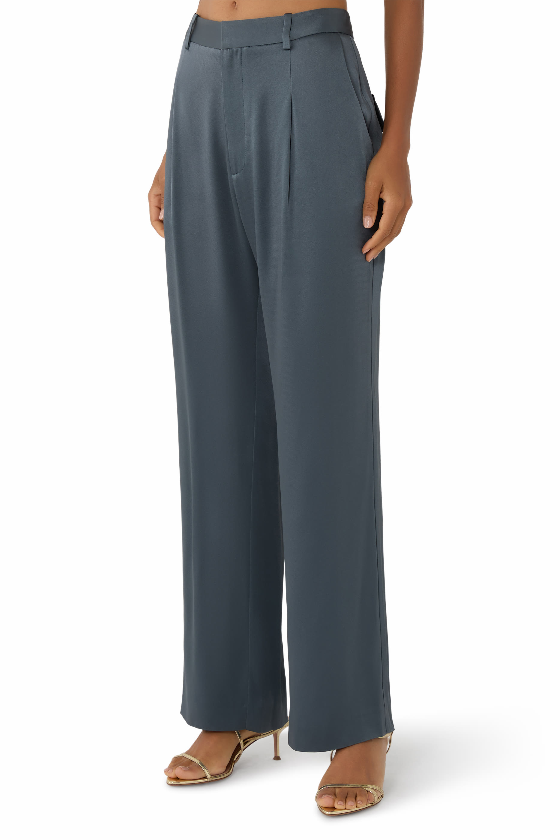 Satin Tapered Pleated Pants