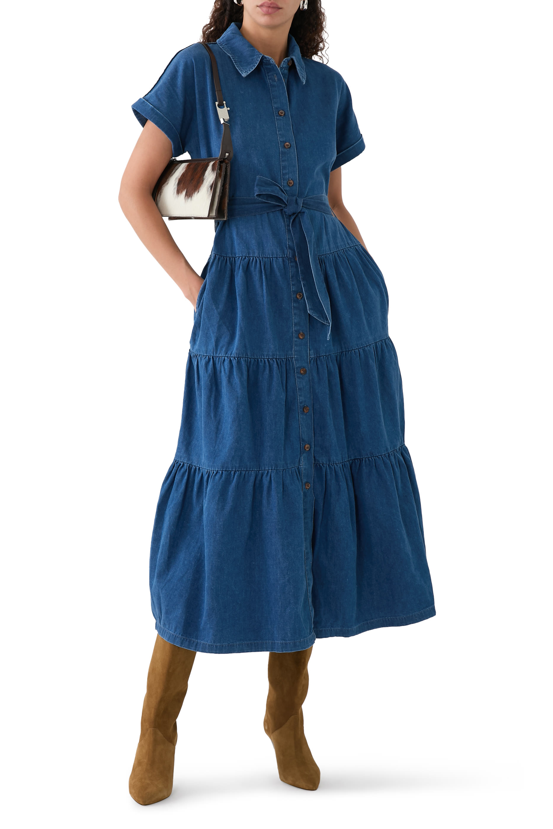 Denim Ester Tiered Shirt Dress