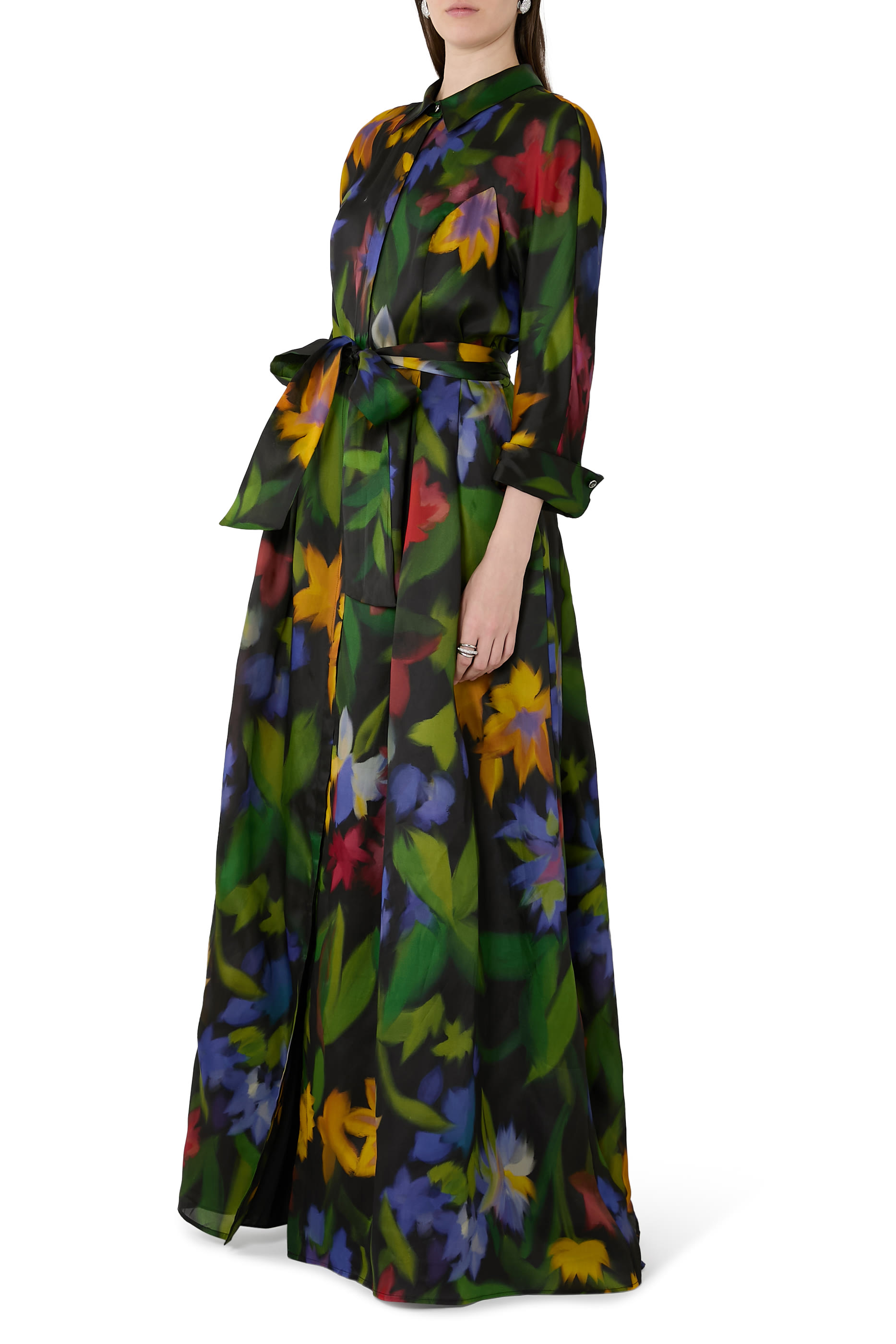 Floral Print Organza Shirt Gown