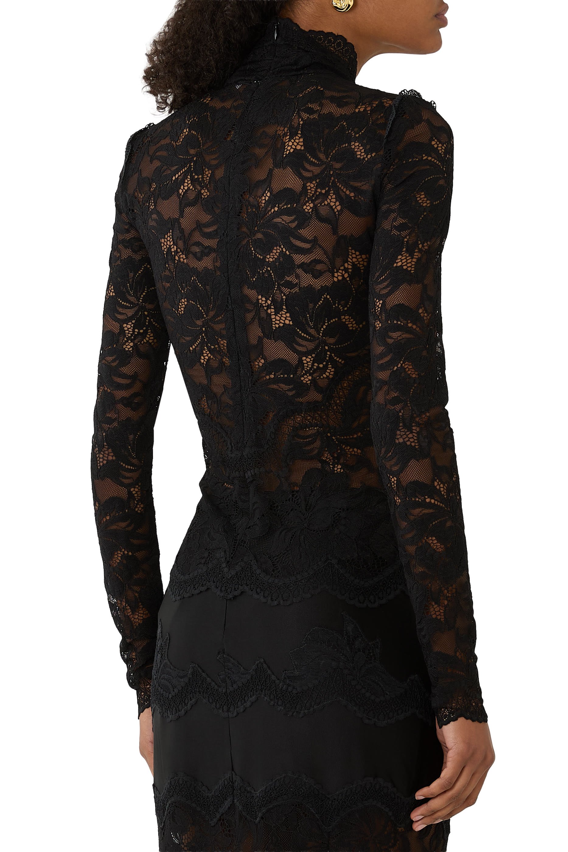 Cut-Out Details Long Sleeves Lace Top