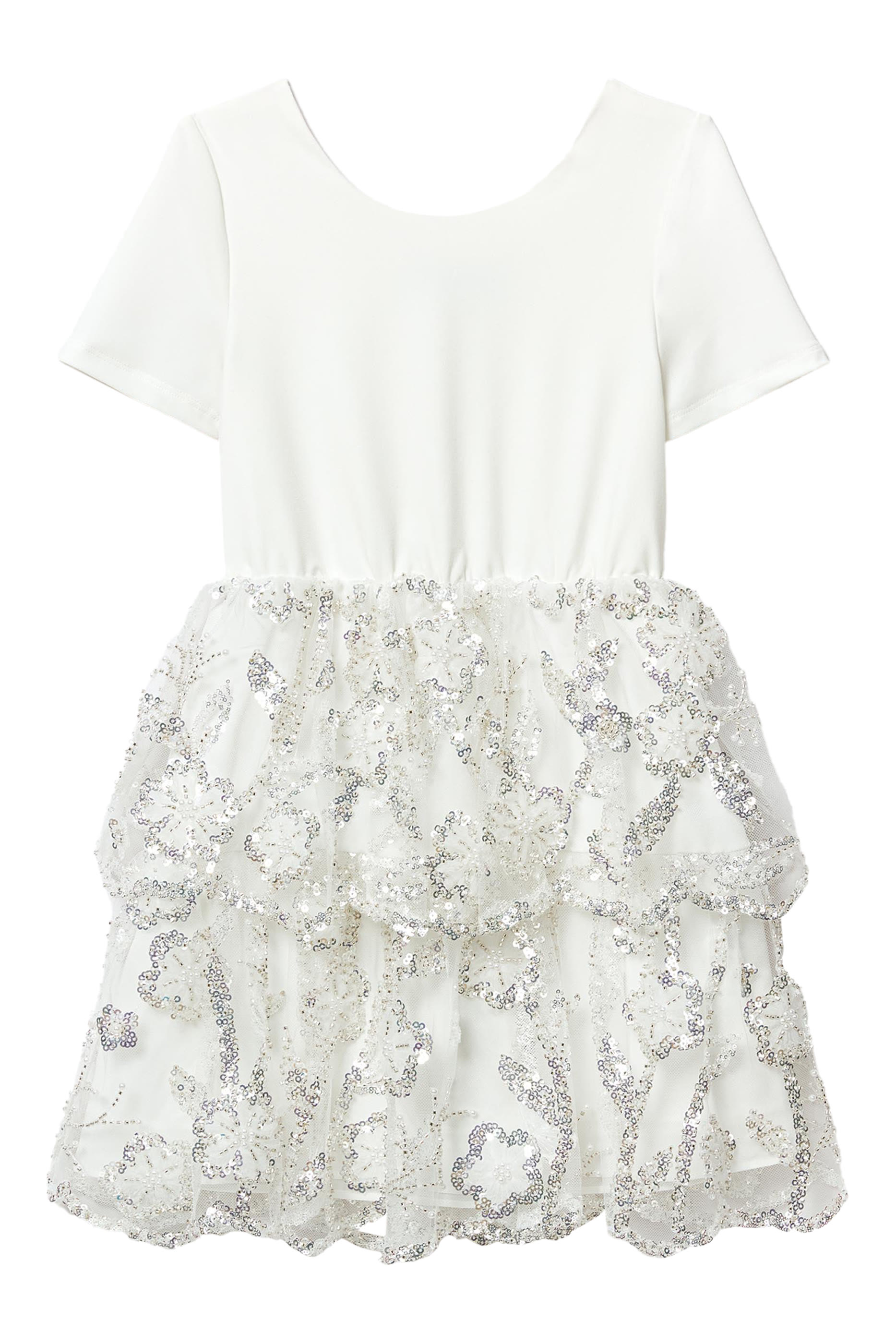 Kids Jersey Sequin Tulle Mini Dress